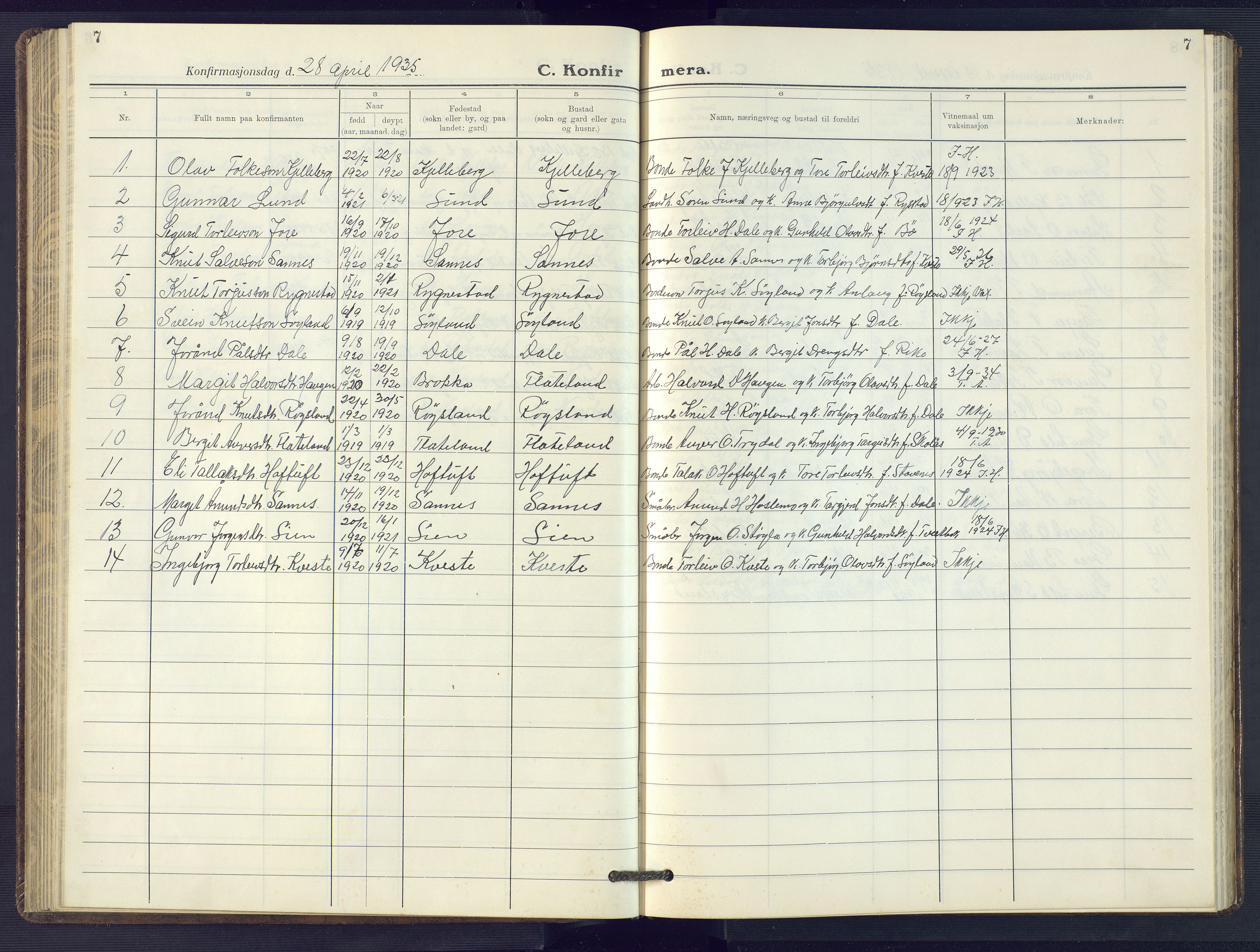 Valle sokneprestkontor, SAK/1111-0044/F/Fb/Fbc/L0005: Parish register (copy) no. B 5, 1929-1981, p. 7