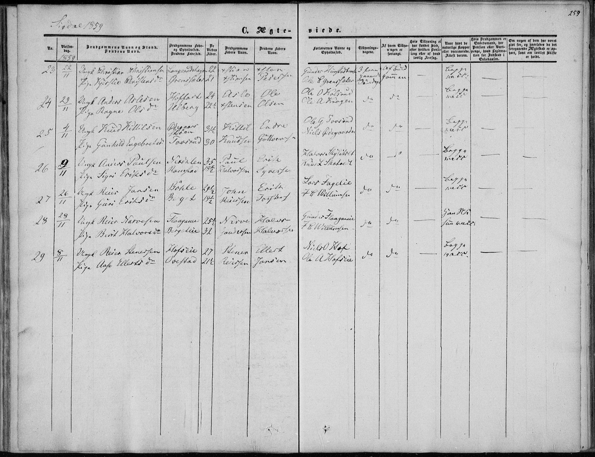 Sigdal kirkebøker, AV/SAKO-A-245/F/Fa/L0008: Parish register (official) no. I 8, 1850-1859, p. 259