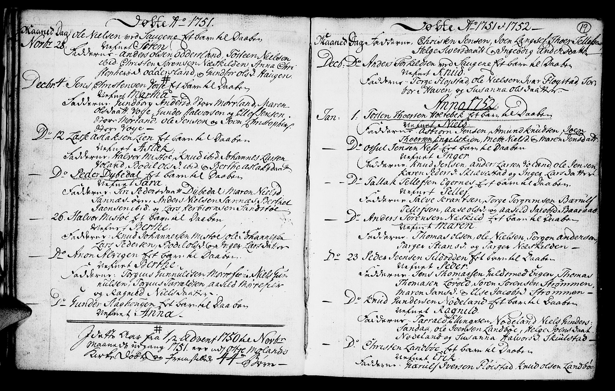 Austre Moland sokneprestkontor, SAK/1111-0001/F/Fa/Faa/L0001: Parish register (official) no. A 1, 1747-1764, p. 19
