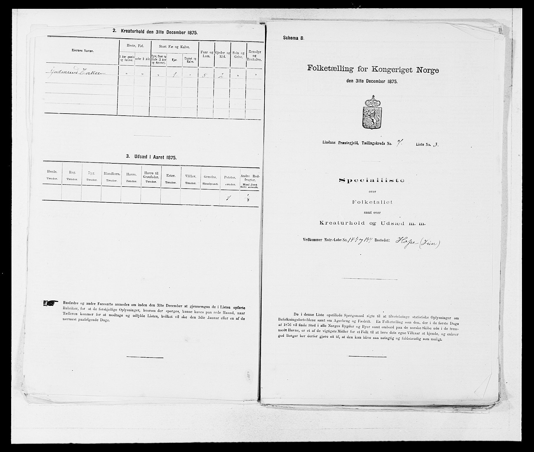 SAB, 1875 census for 1263P Lindås, 1875, p. 545