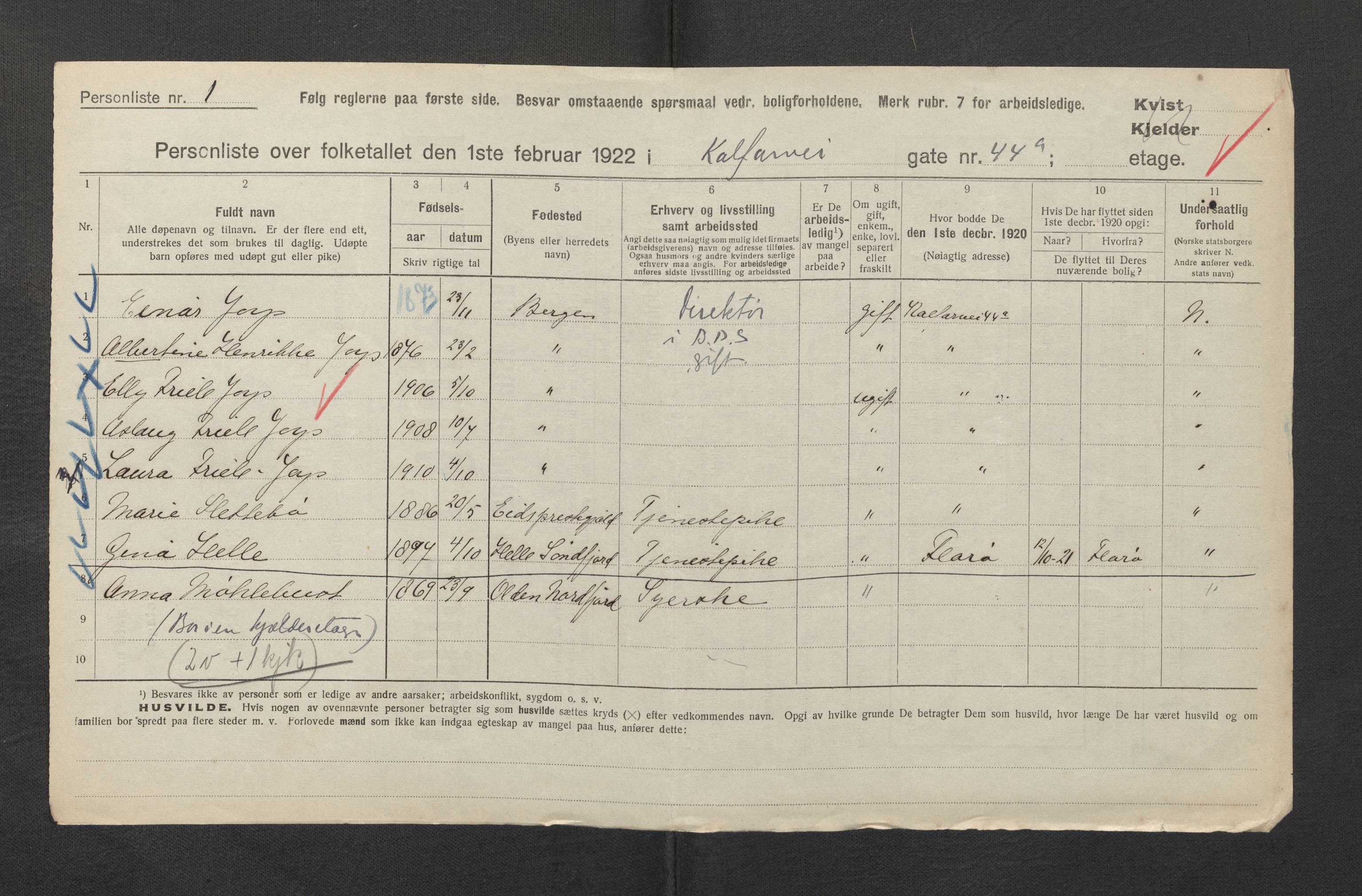 SAB, Municipal Census 1922 for Bergen, 1922, p. 17601