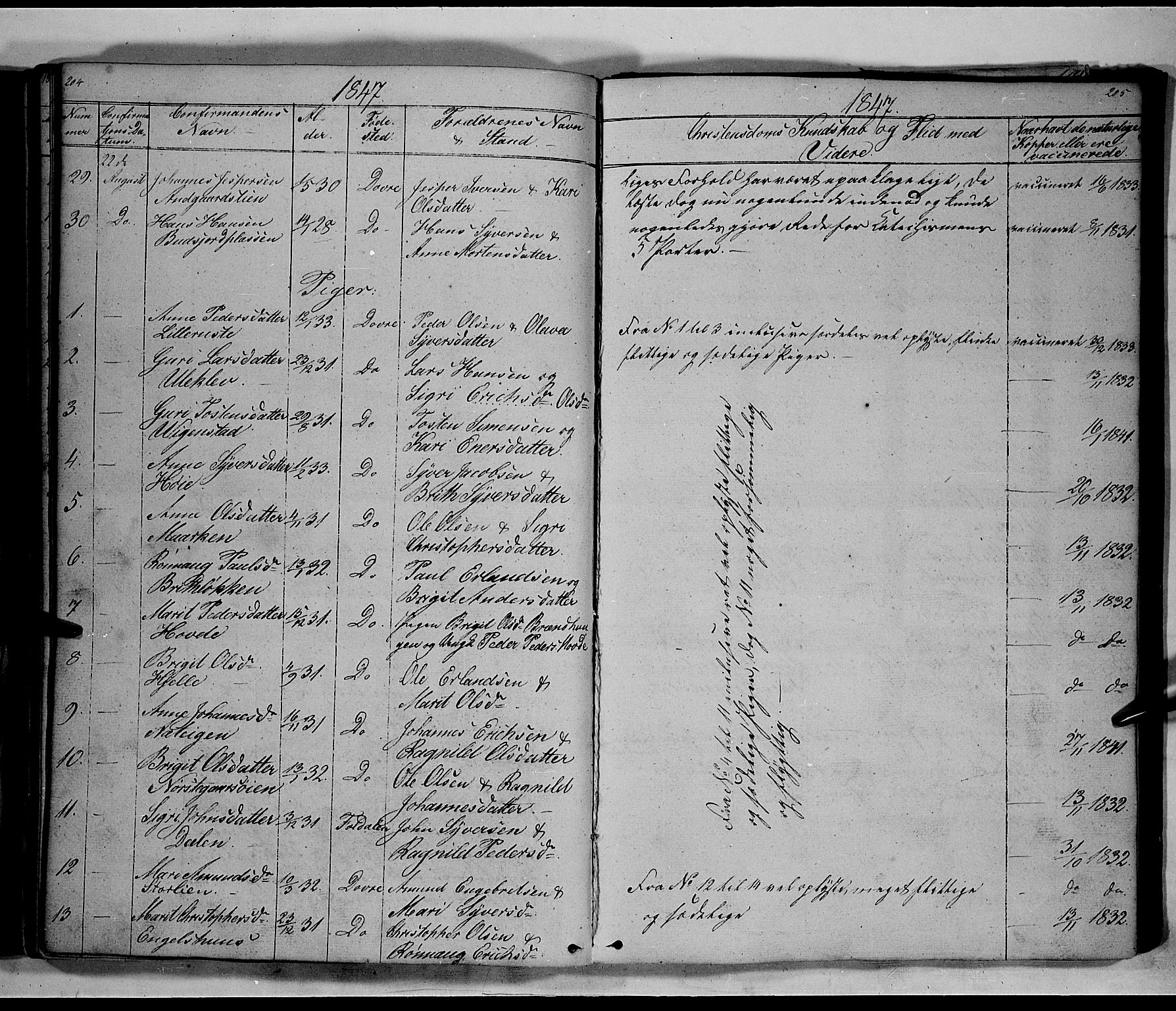 Lesja prestekontor, SAH/PREST-068/H/Ha/Hab/L0003: Parish register (copy) no. 3, 1842-1862, p. 204-205