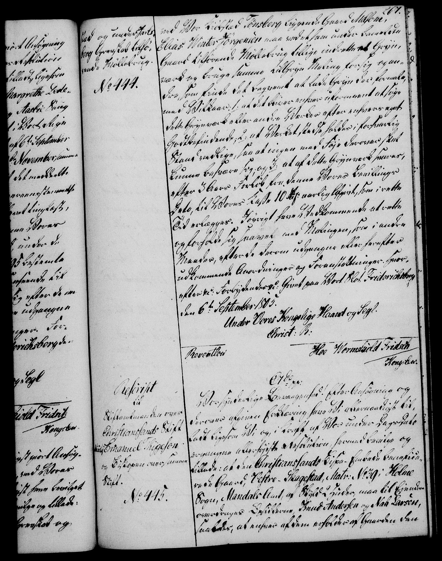 Rentekammeret, Kammerkanselliet, AV/RA-EA-3111/G/Gg/Gga/L0018: Norsk ekspedisjonsprotokoll med register (merket RK 53.18), 1804-1806, p. 267