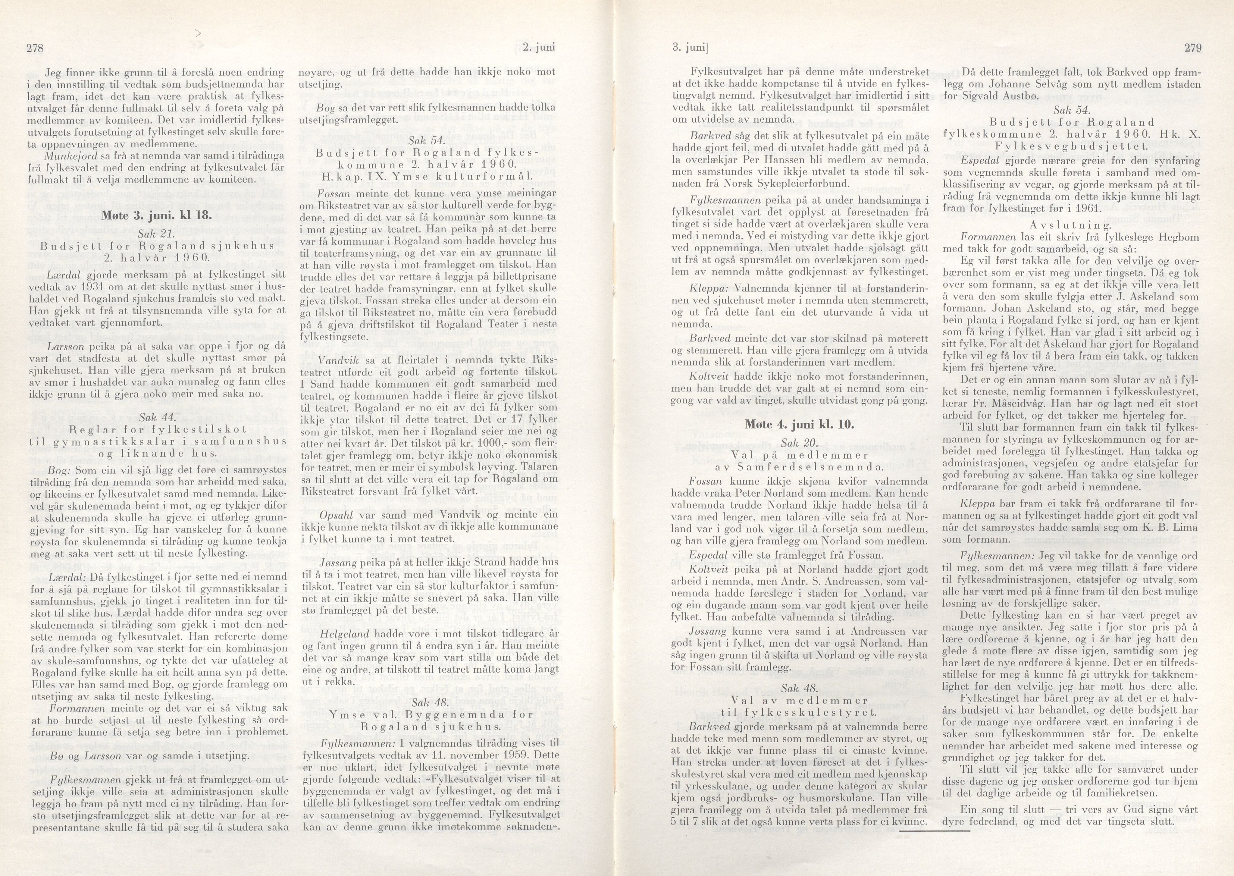 Rogaland fylkeskommune - Fylkesrådmannen , IKAR/A-900/A/Aa/Aaa/L0079: Møtebok , 1960, p. 278-279