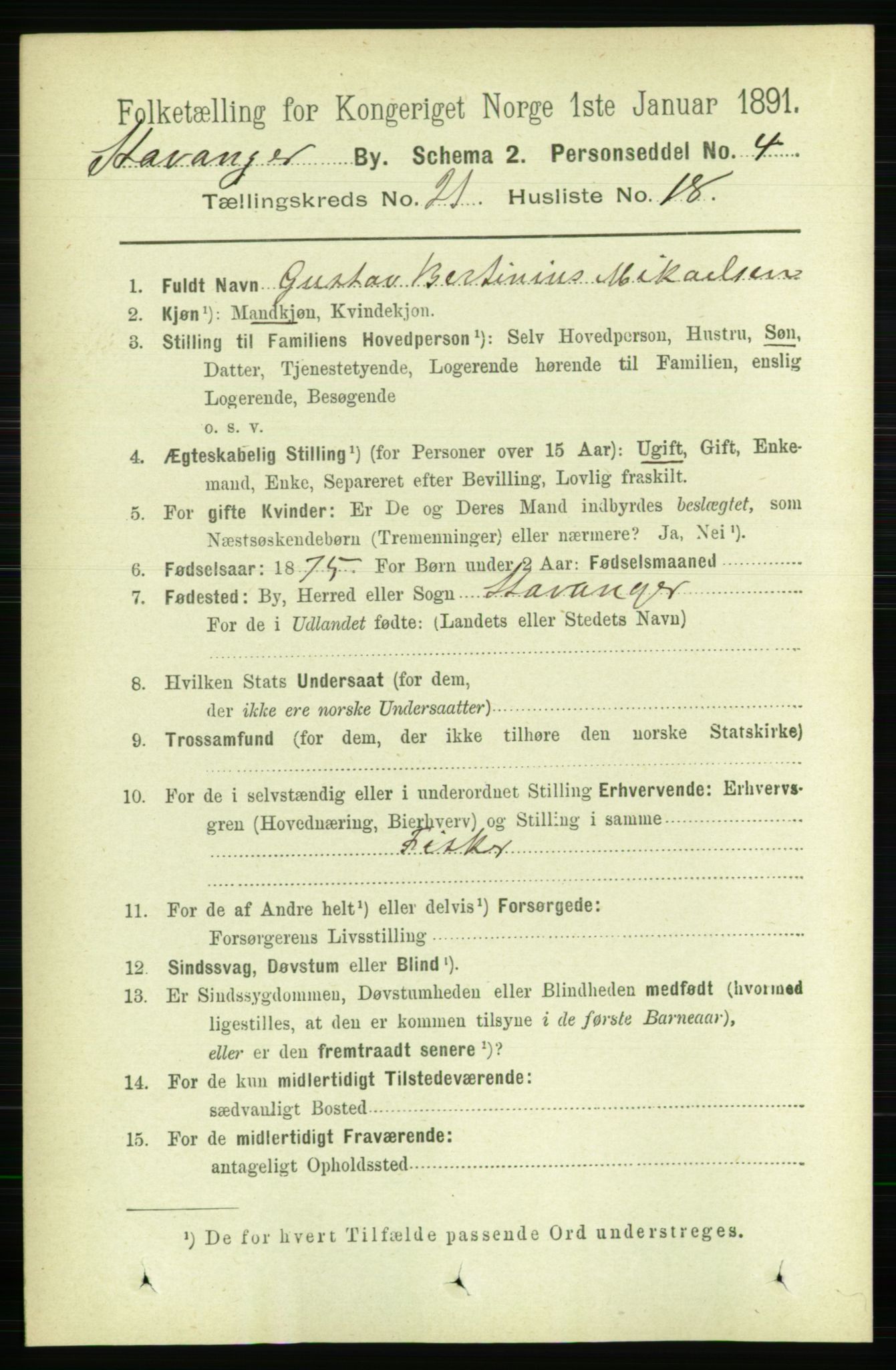 RA, 1891 census for 1103 Stavanger, 1891, p. 23587