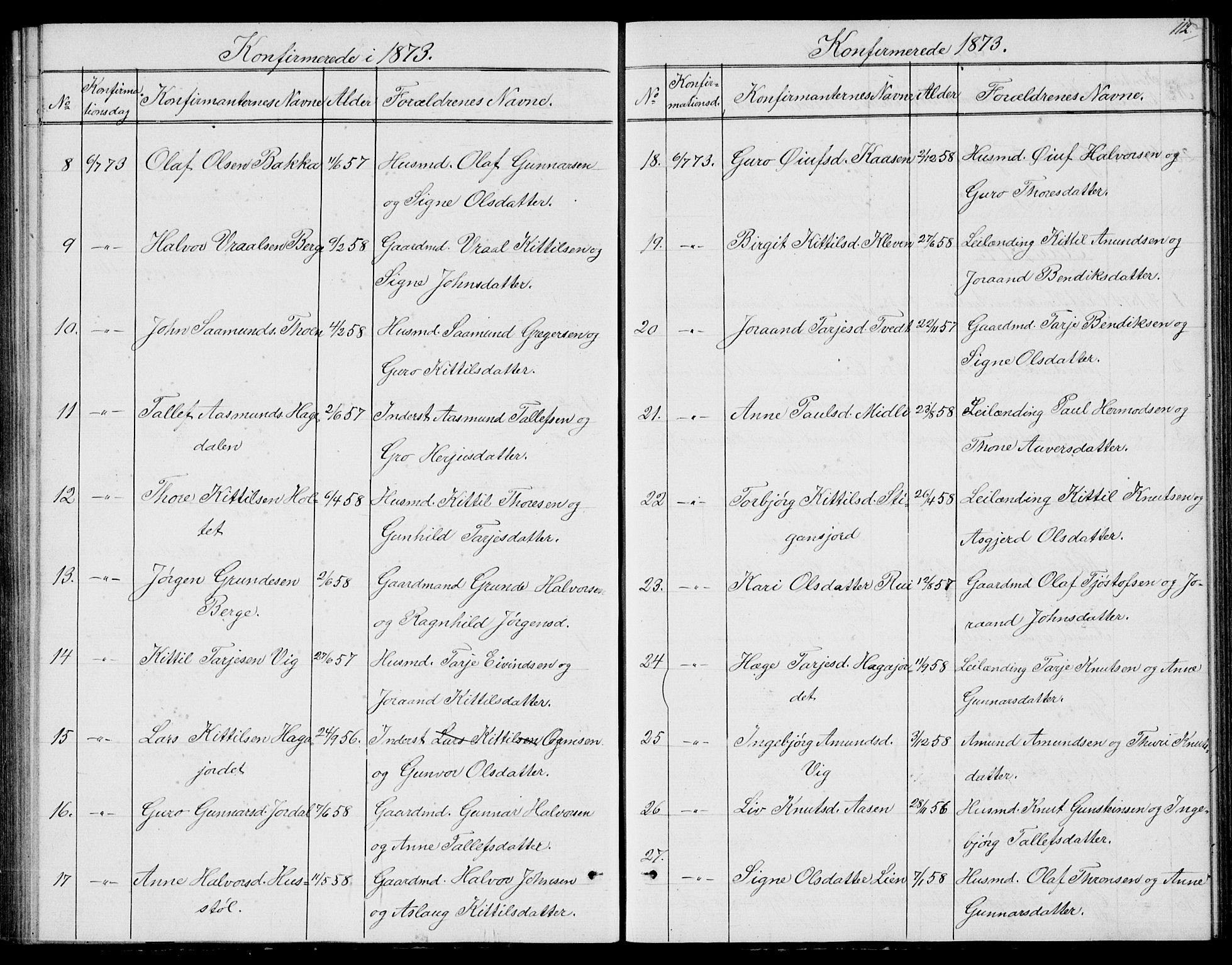 Fyresdal kirkebøker, AV/SAKO-A-263/G/Ga/L0004: Parish register (copy) no. I 4, 1864-1892, p. 112