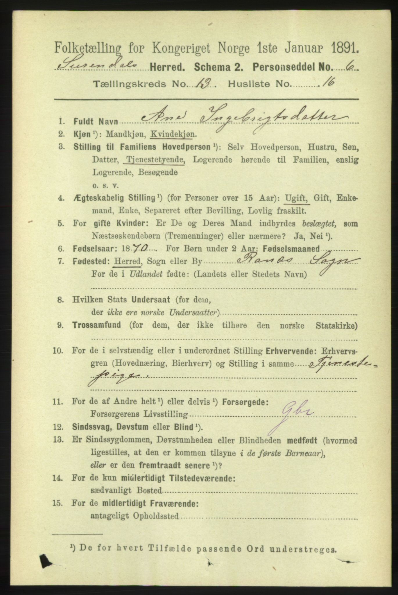 RA, 1891 census for 1566 Surnadal, 1891, p. 3260