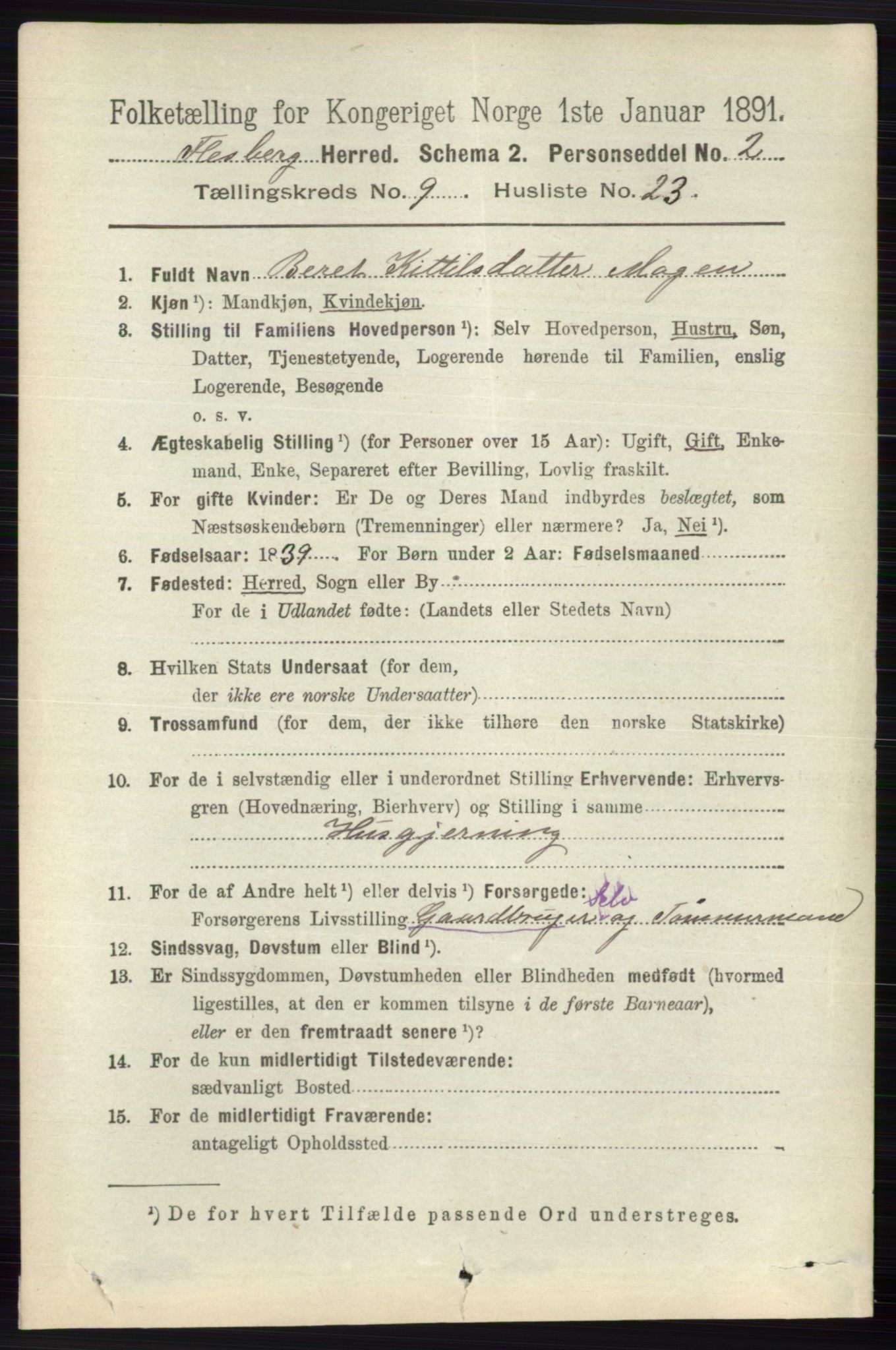 RA, 1891 census for 0631 Flesberg, 1891, p. 1652