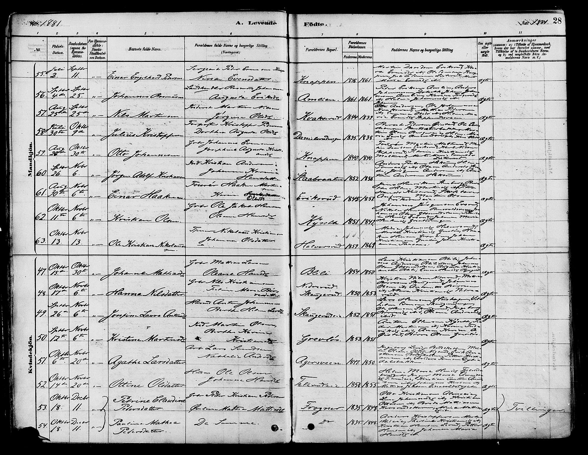 Vestre Toten prestekontor, AV/SAH-PREST-108/H/Ha/Haa/L0009: Parish register (official) no. 9, 1878-1894, p. 28