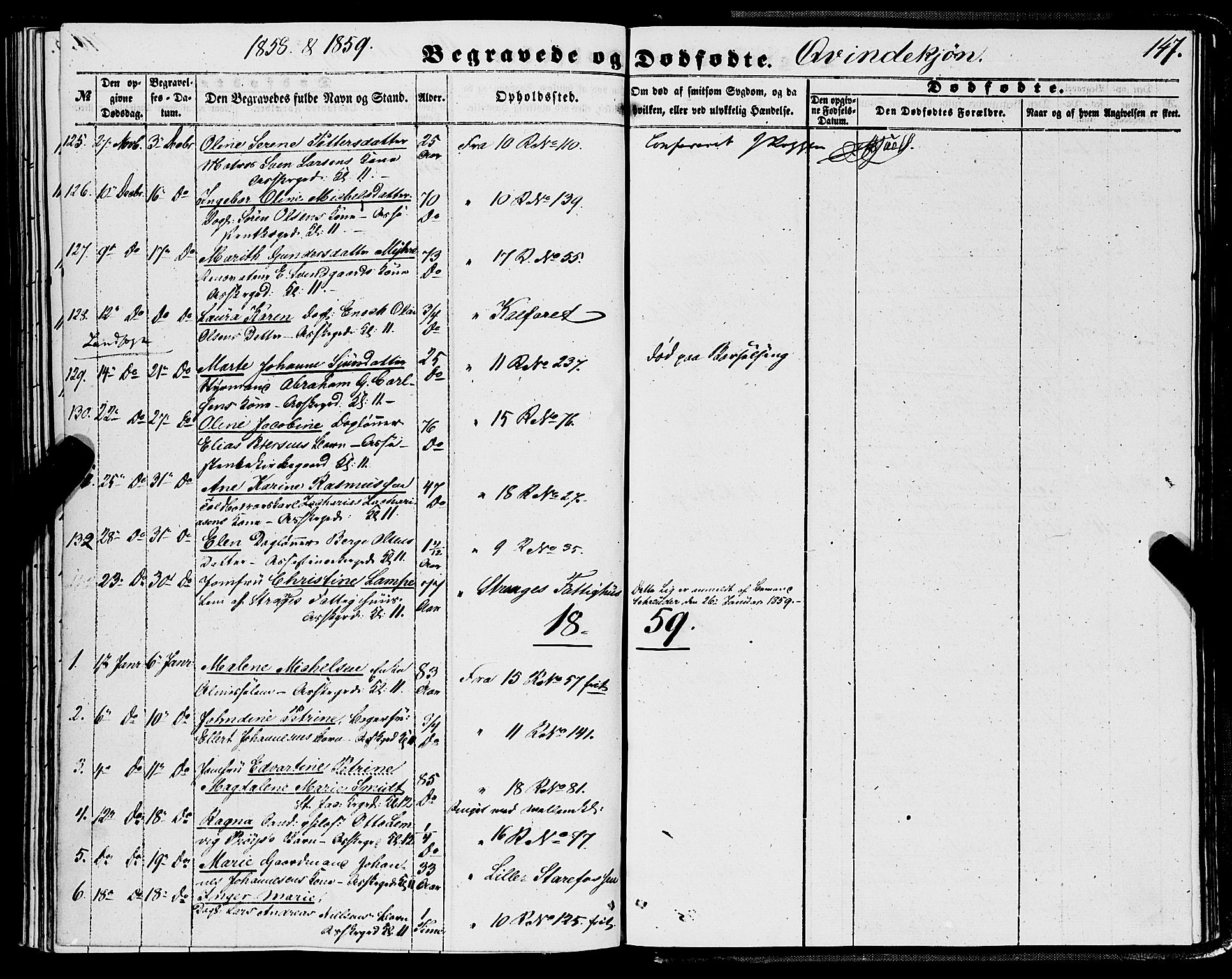 Domkirken sokneprestembete, SAB/A-74801/H/Haa/L0041: Parish register (official) no. E 2, 1853-1863, p. 147