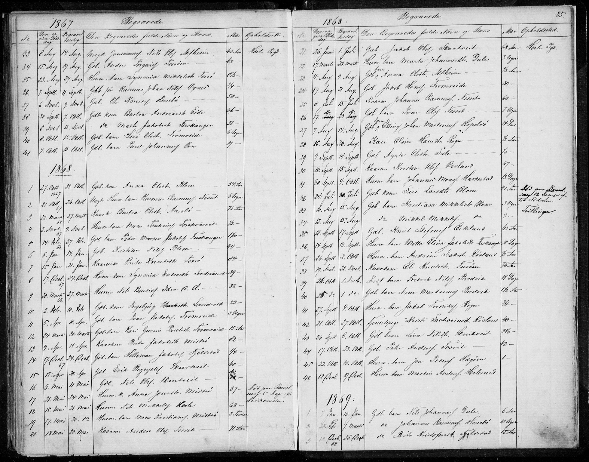Herdla Sokneprestembete, SAB/A-75701/H/Haa: Parish register (official) no. A 1, 1855-1869, p. 85