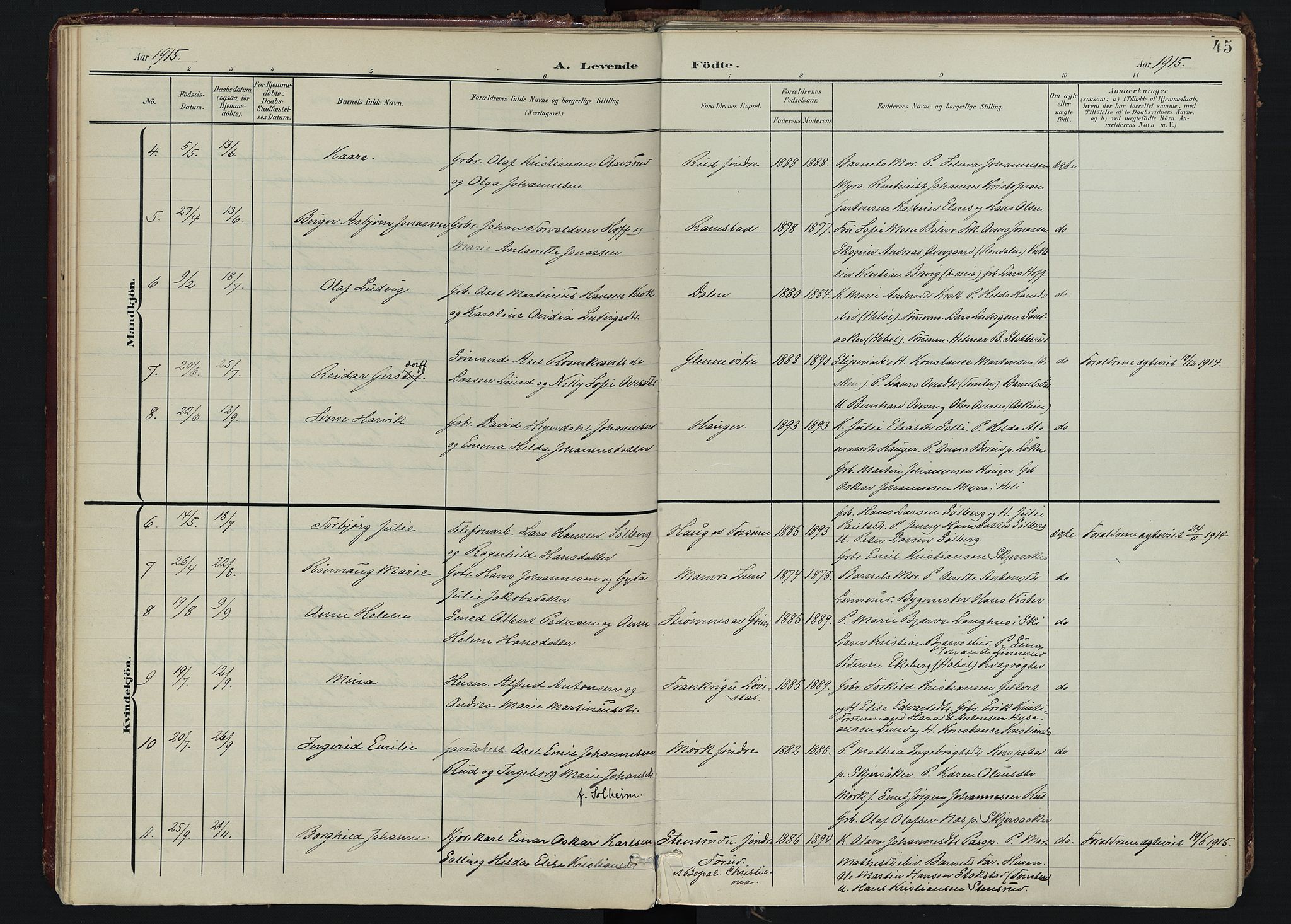 Spydeberg prestekontor Kirkebøker, AV/SAO-A-10924/F/Fa/L0009: Parish register (official) no. I 9, 1900-1926, p. 45