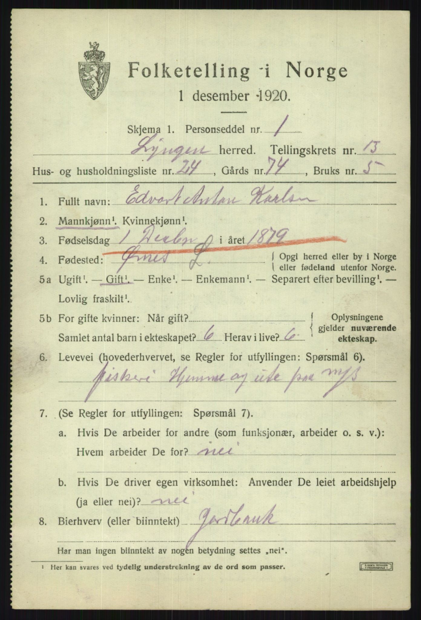 SATØ, 1920 census for Lyngen, 1920, p. 10369