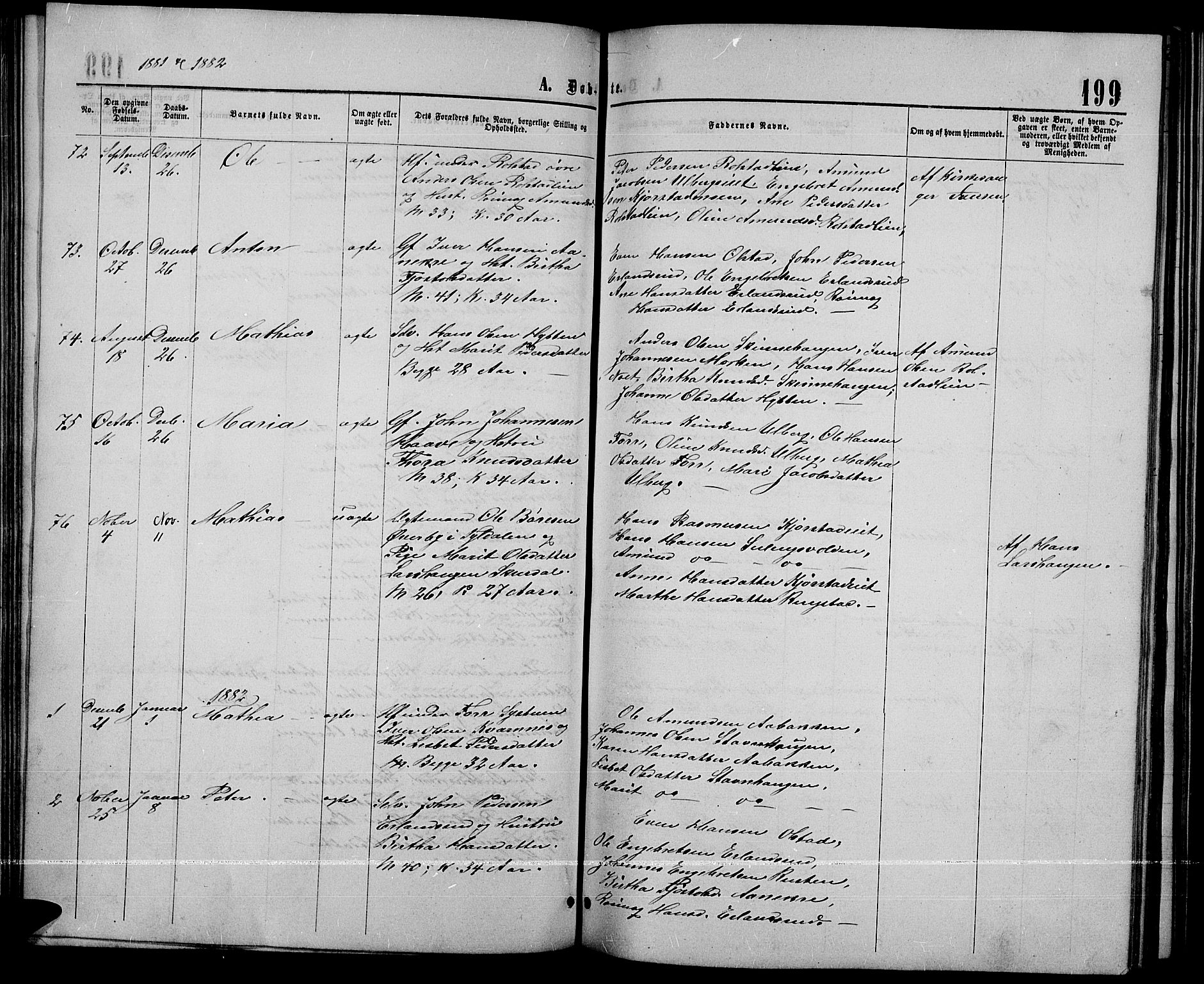 Sør-Fron prestekontor, SAH/PREST-010/H/Ha/Hab/L0002: Parish register (copy) no. 2, 1864-1883, p. 199