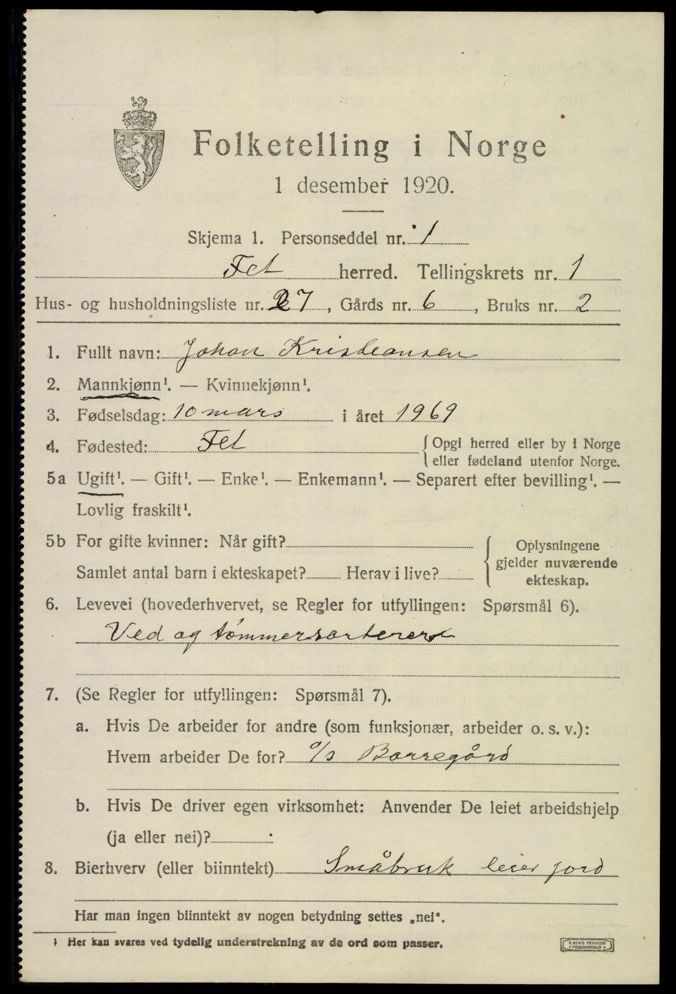 SAO, 1920 census for Fet, 1920, p. 2110