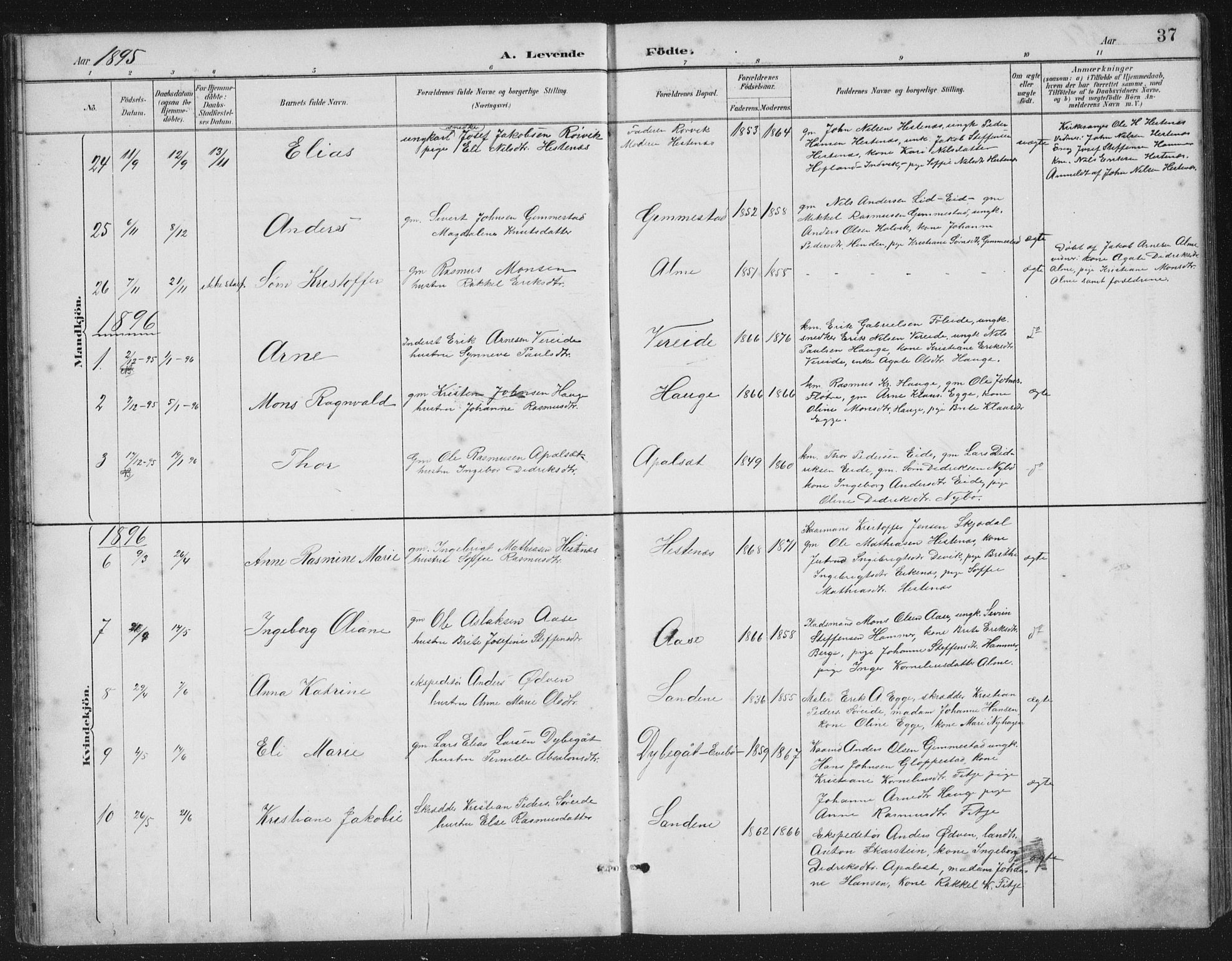Gloppen sokneprestembete, SAB/A-80101/H/Hab/Habb/L0002: Parish register (copy) no. B 2, 1889-1909, p. 37