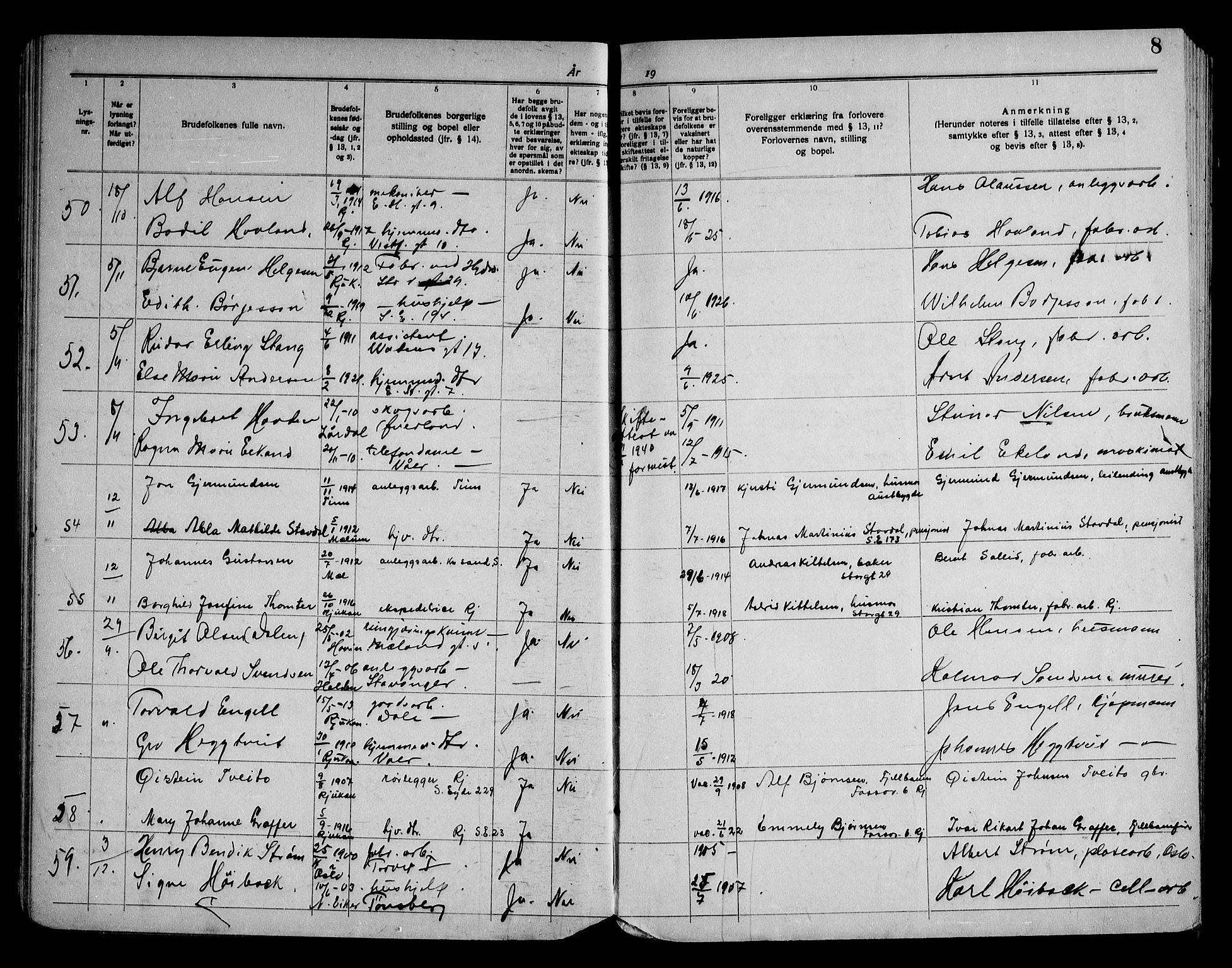 Rjukan kirkebøker, AV/SAKO-A-294/H/Ha/L0001: Banns register no. 1, 1939-1959, p. 8