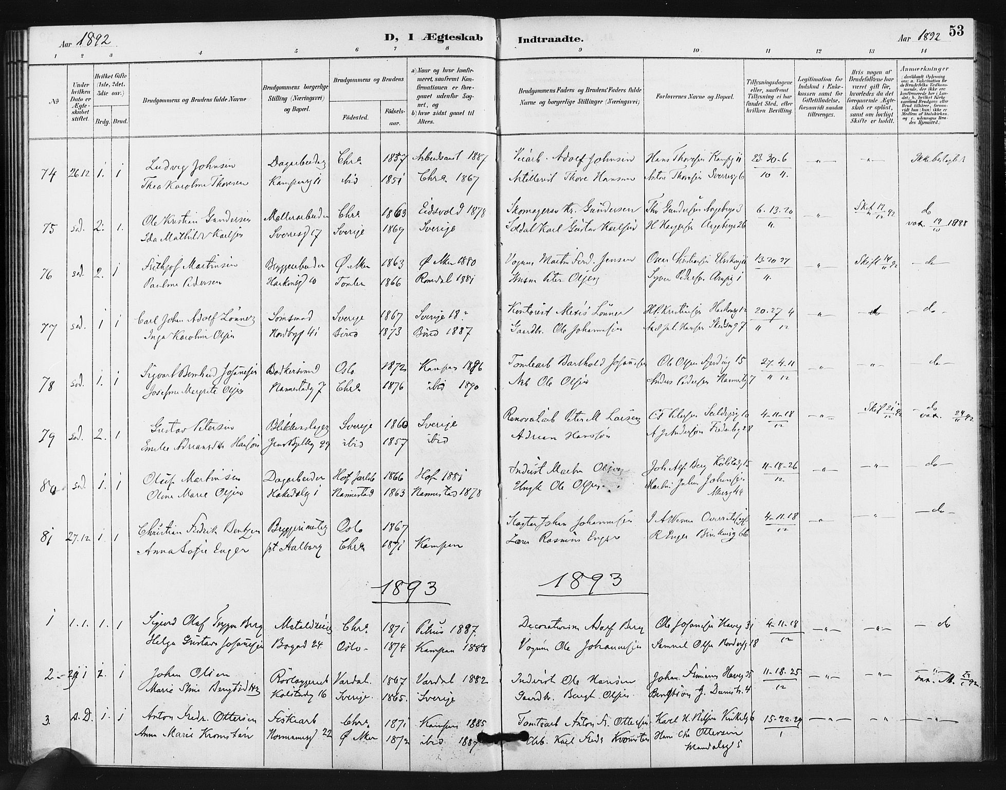 Kampen prestekontor Kirkebøker, AV/SAO-A-10853/F/Fa/L0006: Parish register (official) no. I 6, 1889-1896, p. 53