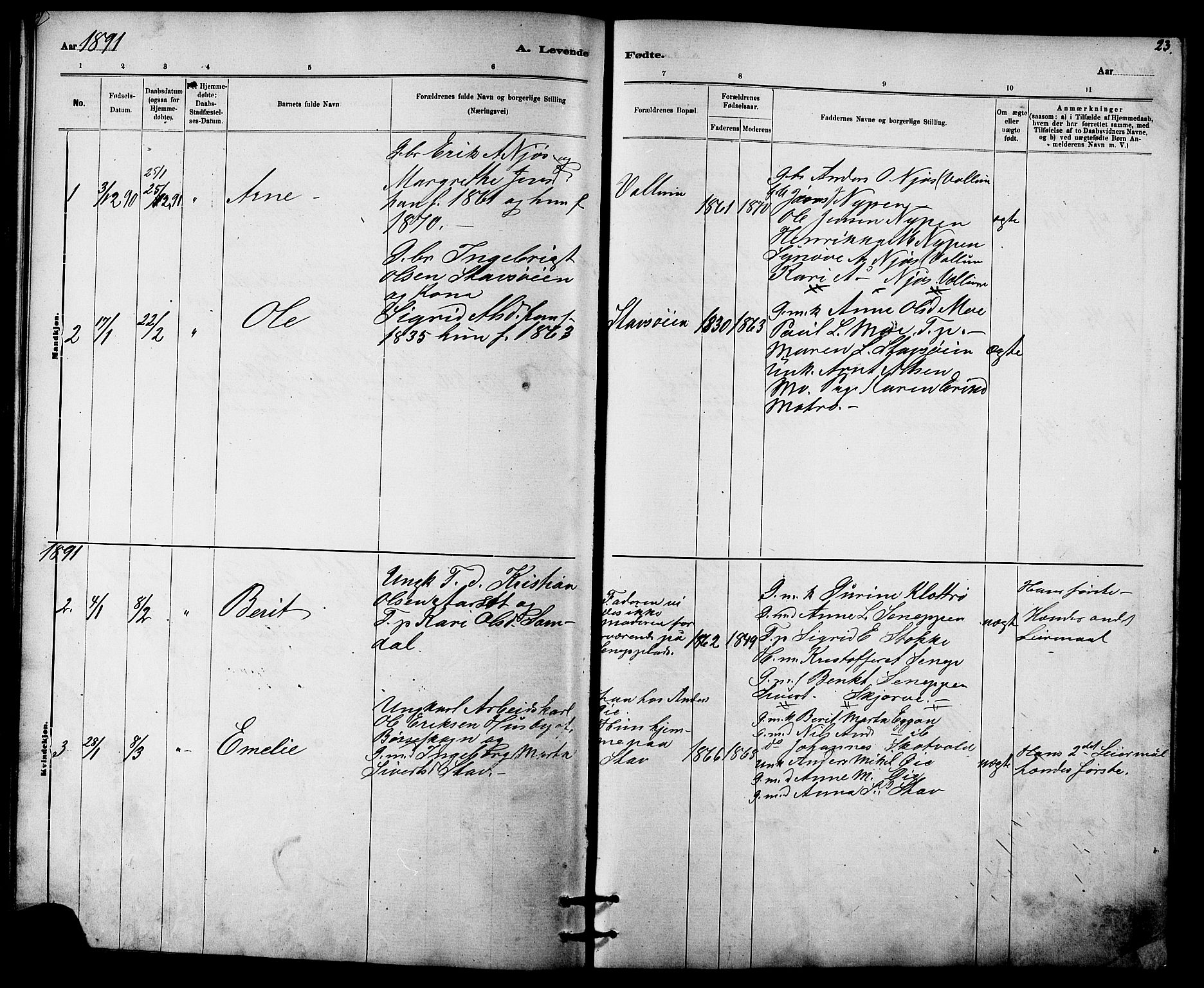 Ministerialprotokoller, klokkerbøker og fødselsregistre - Sør-Trøndelag, SAT/A-1456/613/L0395: Parish register (copy) no. 613C03, 1887-1909, p. 23