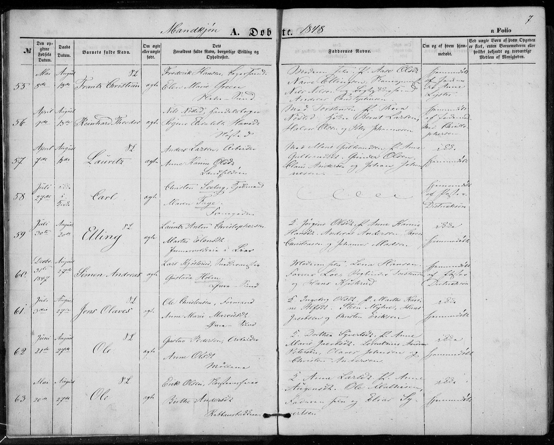 Bragernes kirkebøker, AV/SAKO-A-6/F/Fb/L0002: Parish register (official) no. II 2, 1848-1859, p. 7