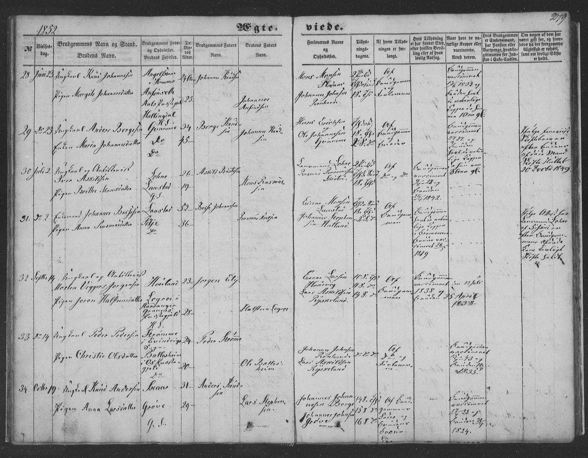 Haus sokneprestembete, AV/SAB-A-75601/H/Haa: Parish register (official) no. A 16 II, 1848-1857, p. 279