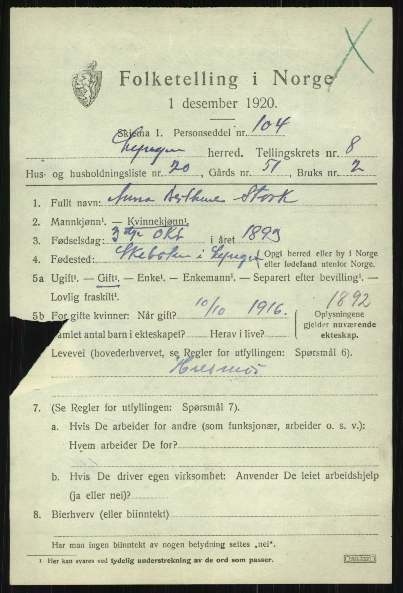 SATØ, 1920 census for Lyngen, 1920, p. 7549