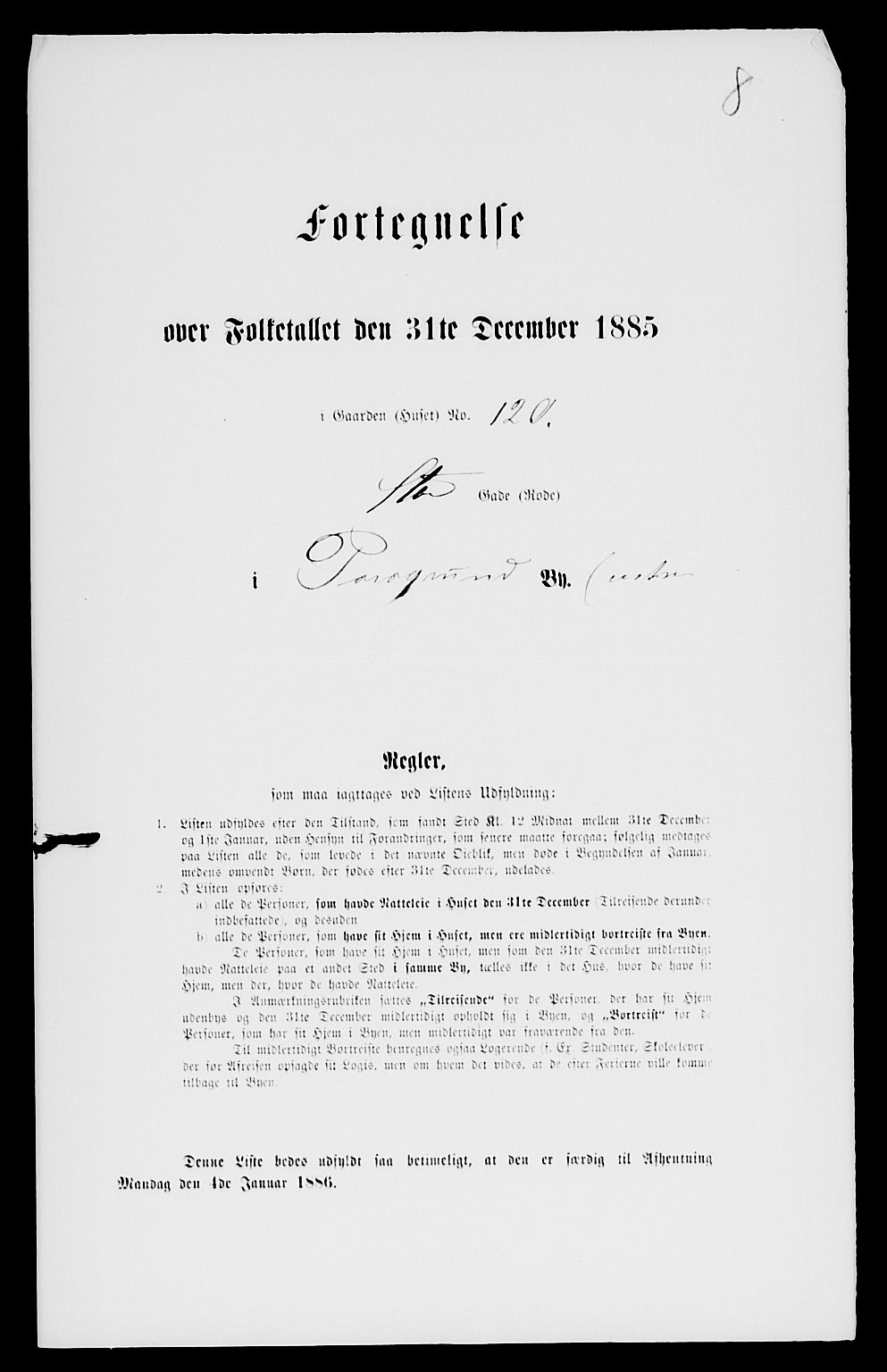 SAKO, 1885 census for 0805 Porsgrunn, 1885, p. 16