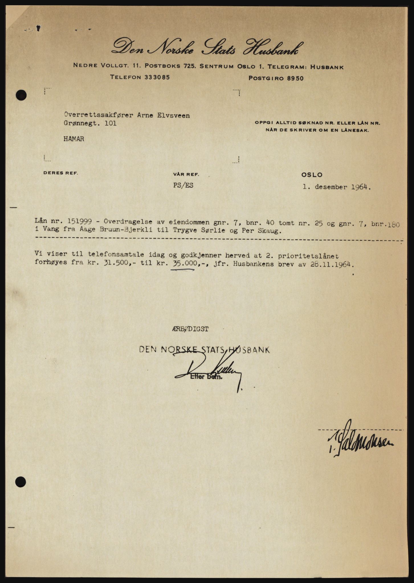 Nord-Hedmark sorenskriveri, AV/SAH-TING-012/H/Hc/L0021: Mortgage book no. 21, 1964-1965, Diary no: : 6313/1964