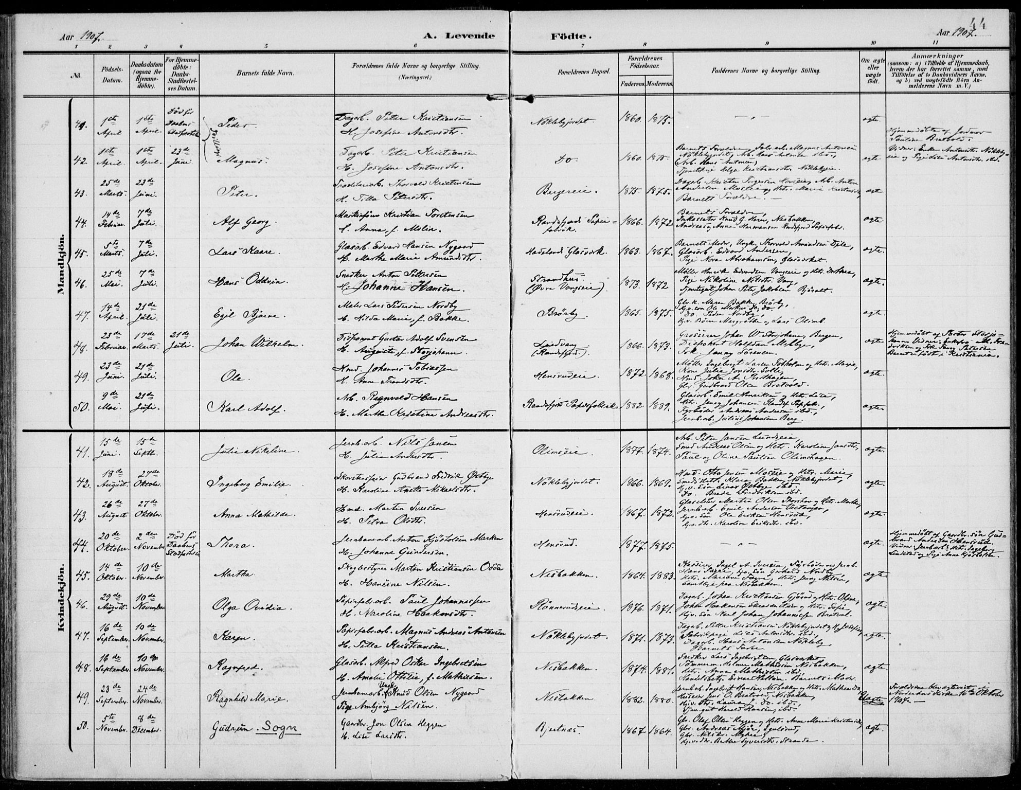 Jevnaker prestekontor, AV/SAH-PREST-116/H/Ha/Haa/L0011: Parish register (official) no. 11, 1902-1913, p. 44