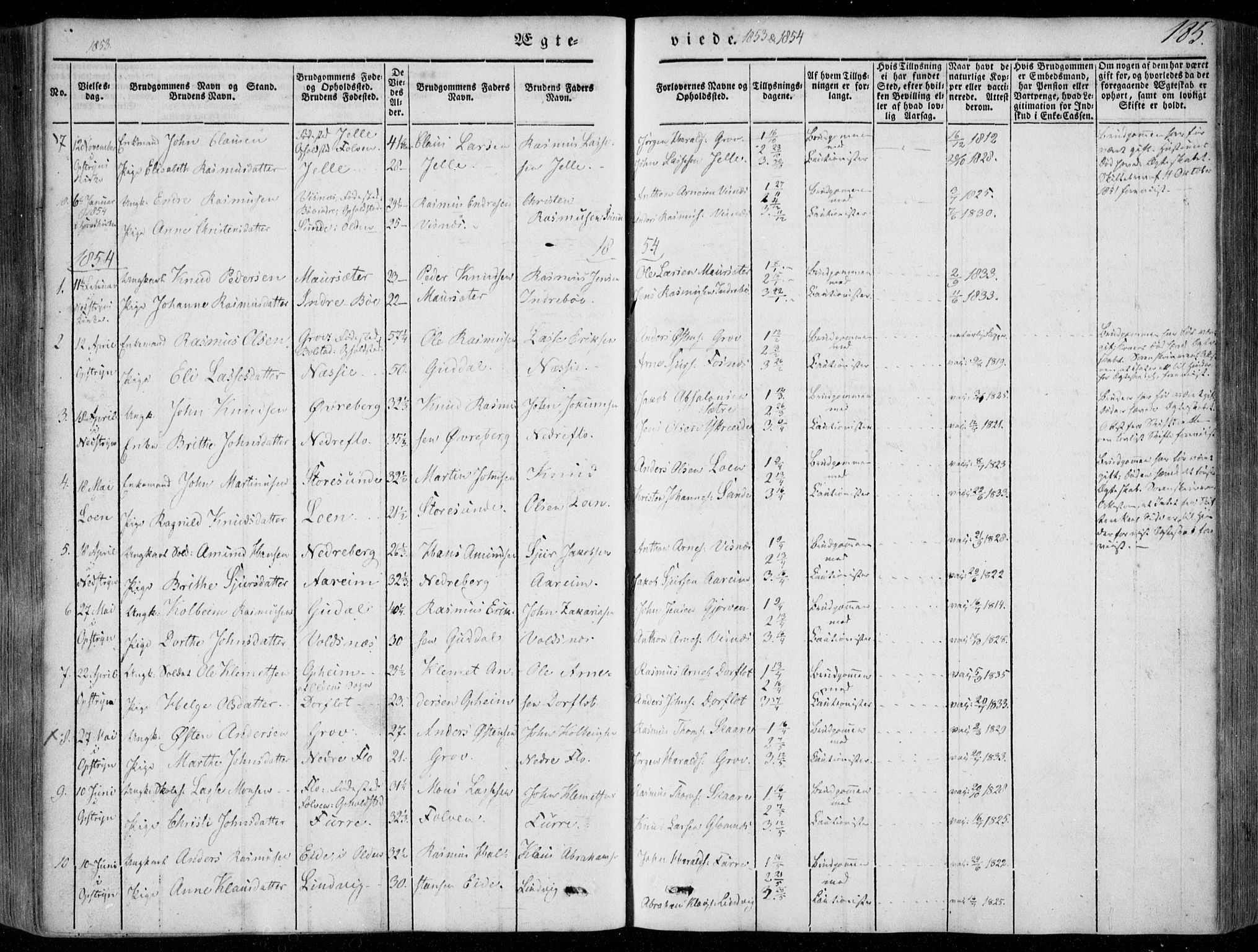 Stryn Sokneprestembete, SAB/A-82501: Parish register (official) no. A 2, 1844-1861, p. 185