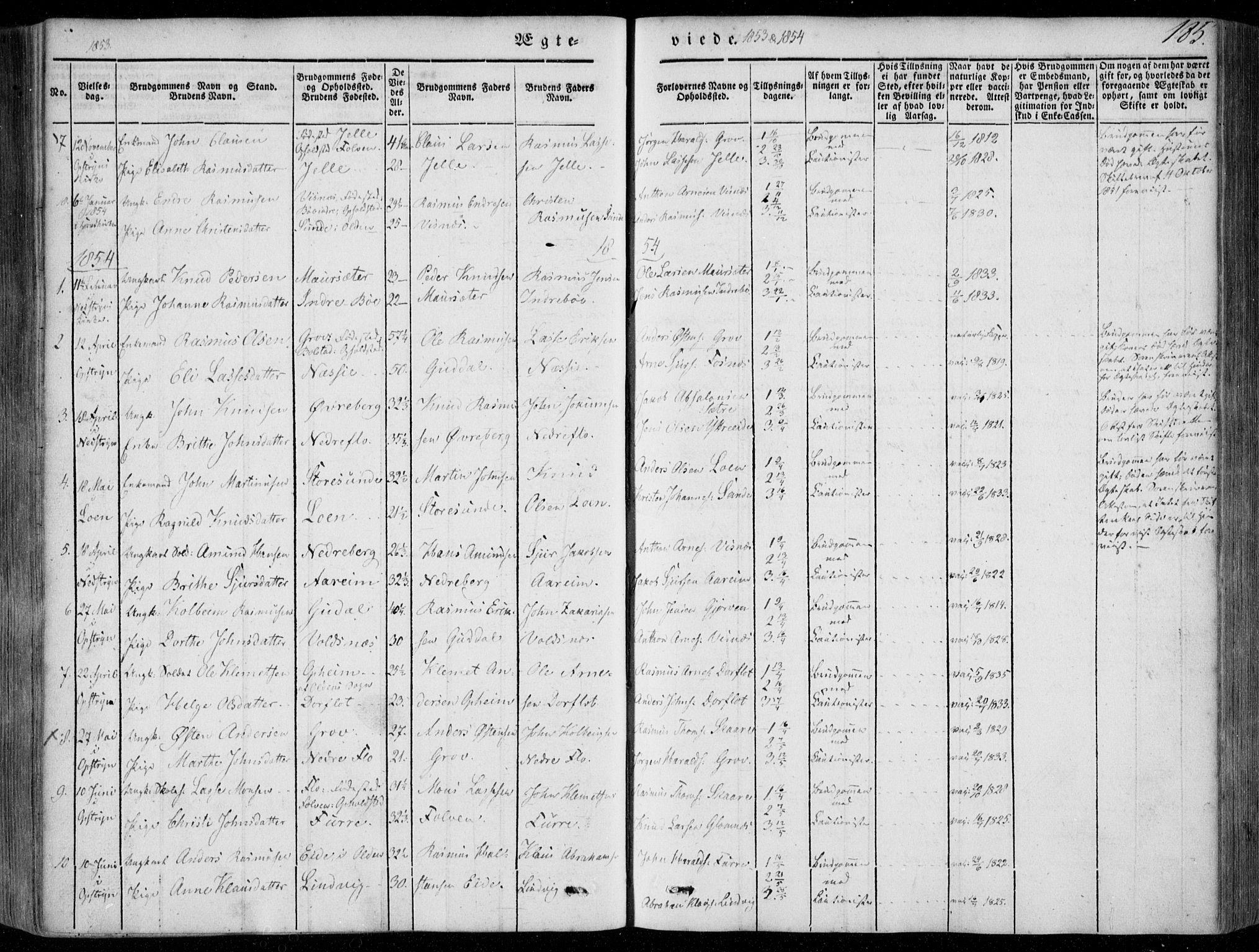 Stryn Sokneprestembete, AV/SAB-A-82501: Parish register (official) no. A 2, 1844-1861, p. 185