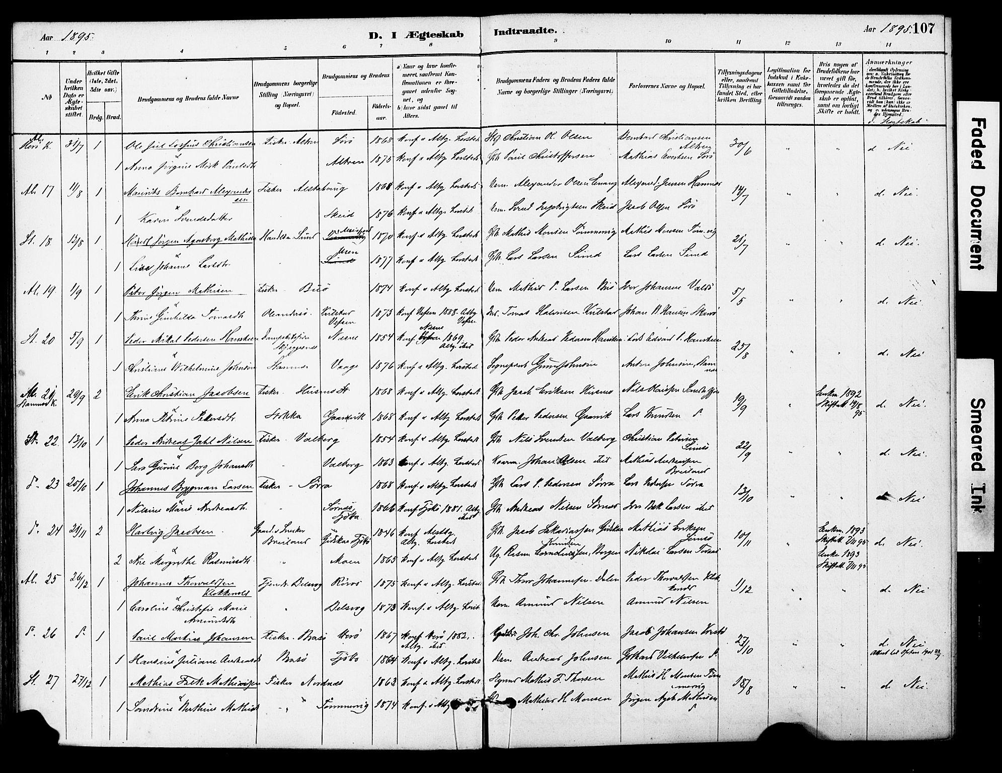 Ministerialprotokoller, klokkerbøker og fødselsregistre - Nordland, AV/SAT-A-1459/830/L0450: Parish register (official) no. 830A14, 1879-1896, p. 107