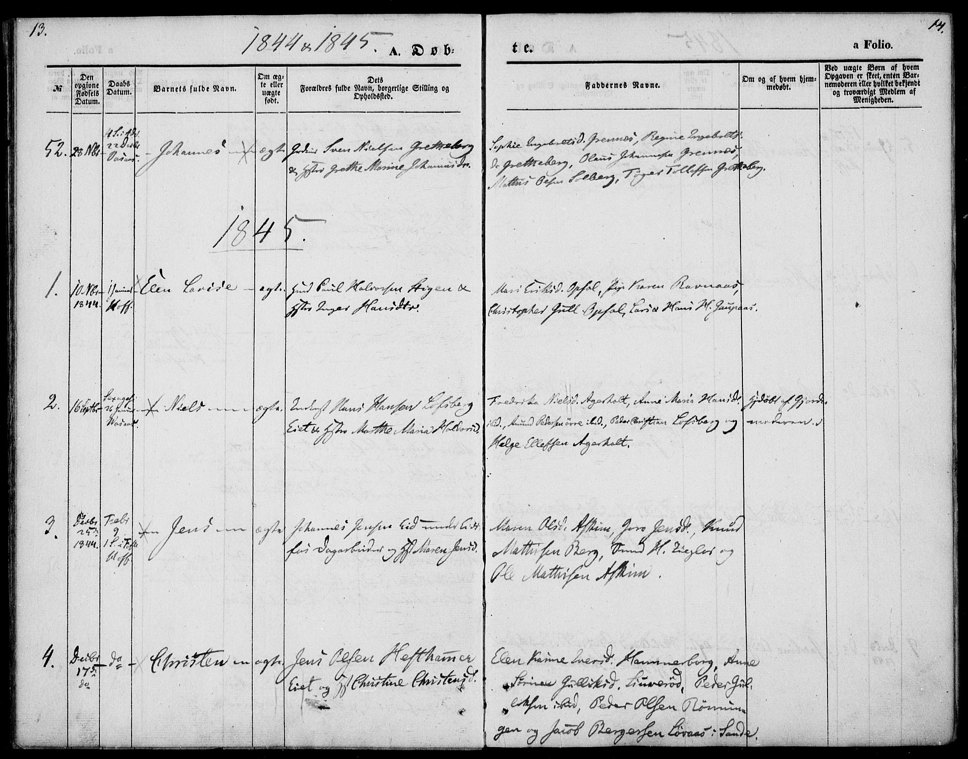 Hof kirkebøker, AV/SAKO-A-64/F/Fa/L0005: Parish register (official) no. I 5, 1844-1851, p. 13-14