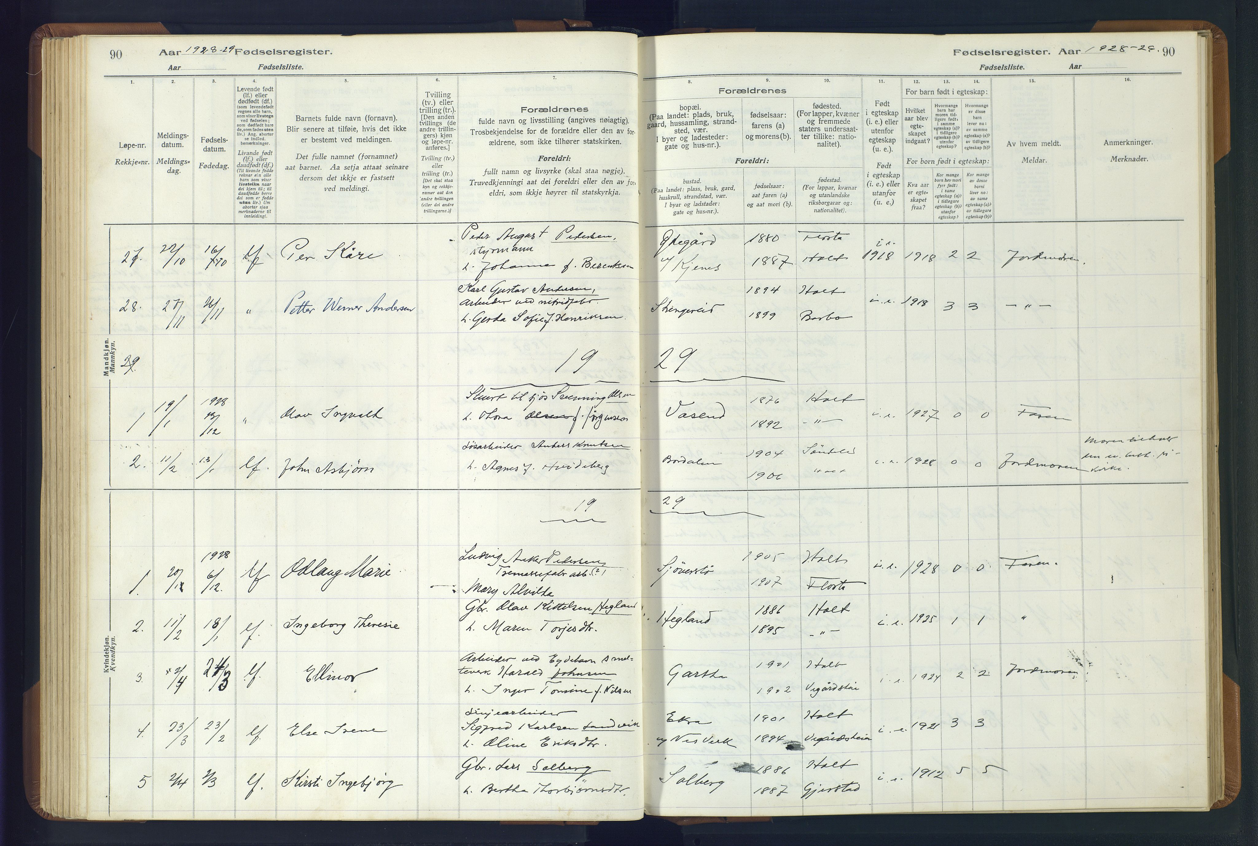 Holt sokneprestkontor, AV/SAK-1111-0021/J/Ja/L0001: Birth register no. II.4.1, 1916-1946, p. 90