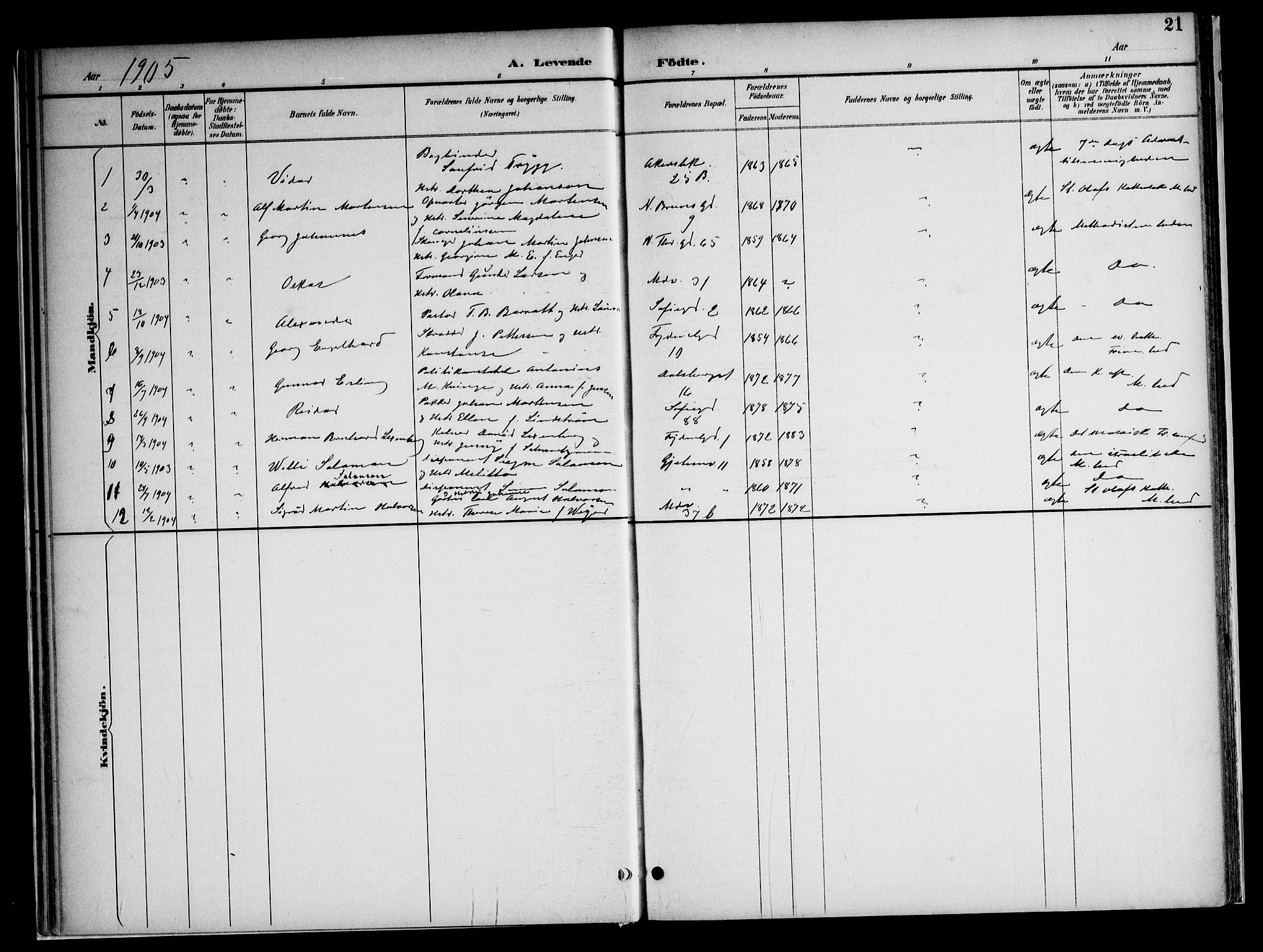 Gamle Aker prestekontor Kirkebøker, AV/SAO-A-10617a/F/L0010: Parish register (official) no. 10, 1892-1960, p. 21