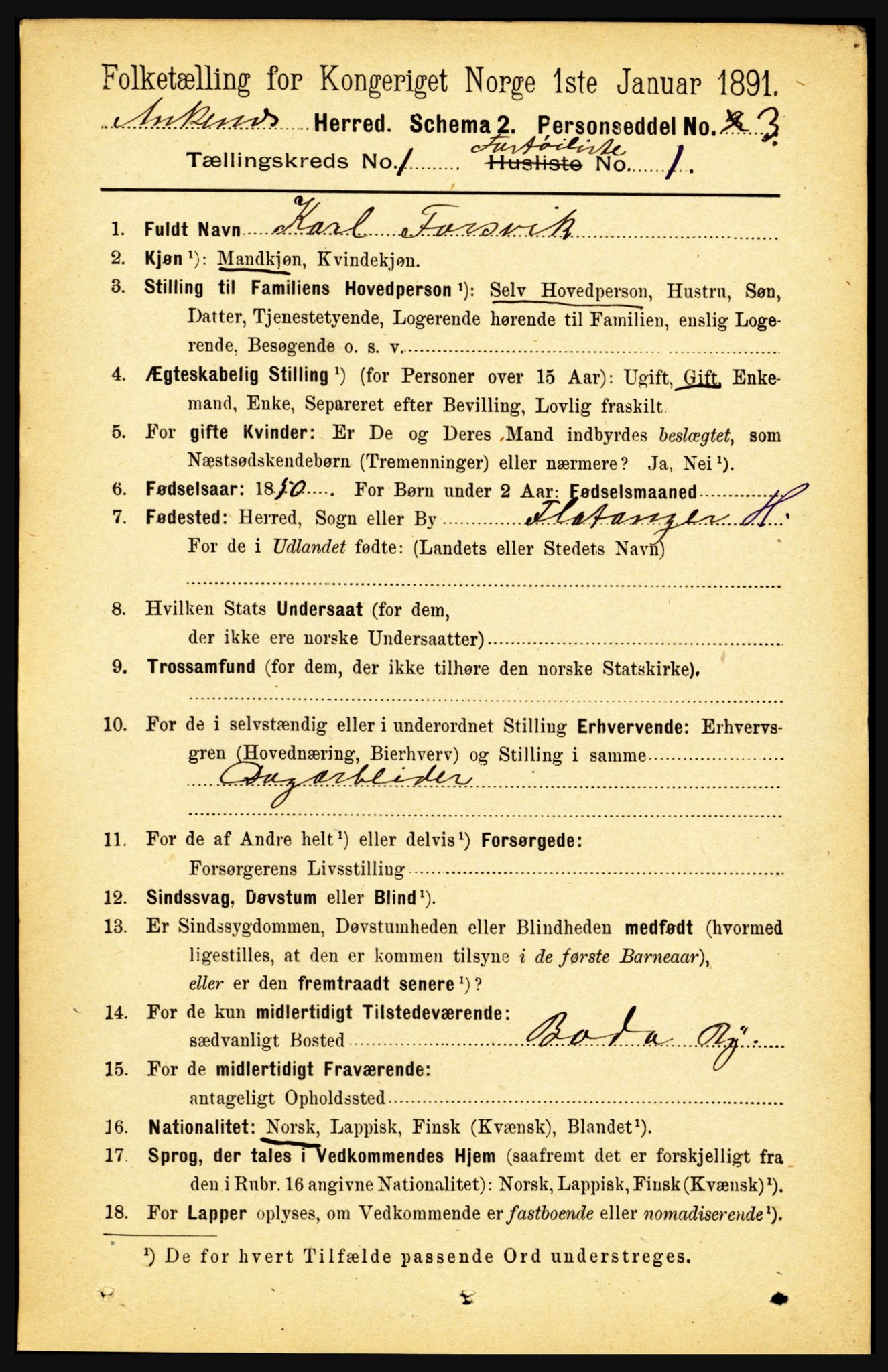 RA, 1891 census for 1855 Ankenes, 1891, p. 754