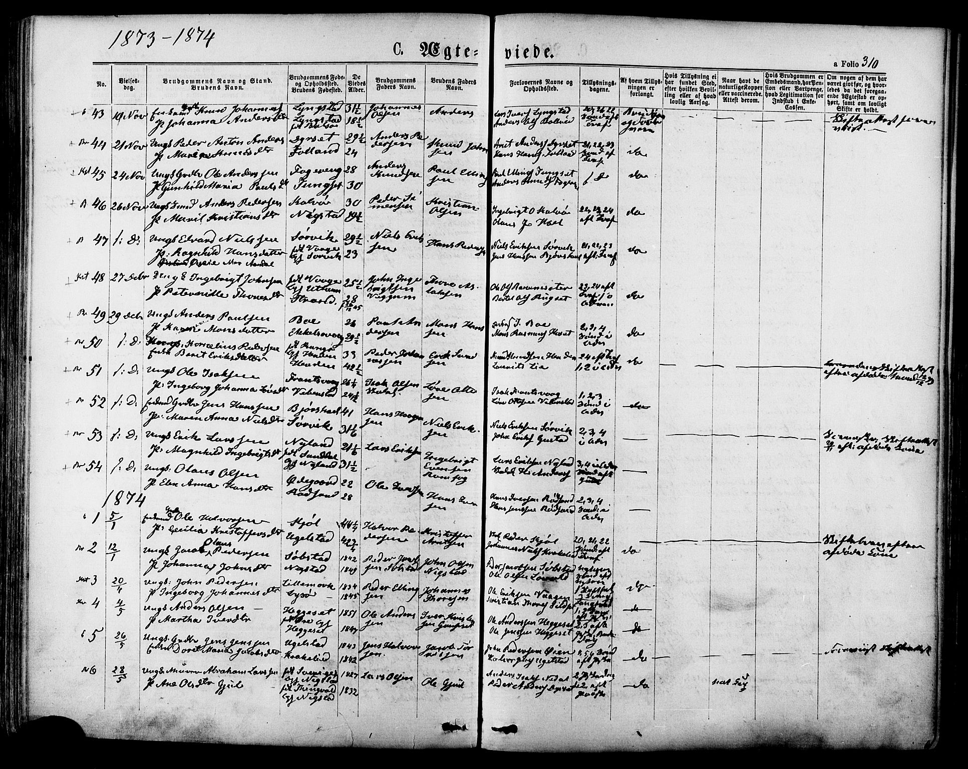 Ministerialprotokoller, klokkerbøker og fødselsregistre - Møre og Romsdal, SAT/A-1454/568/L0805: Parish register (official) no. 568A12 /1, 1869-1884, p. 310