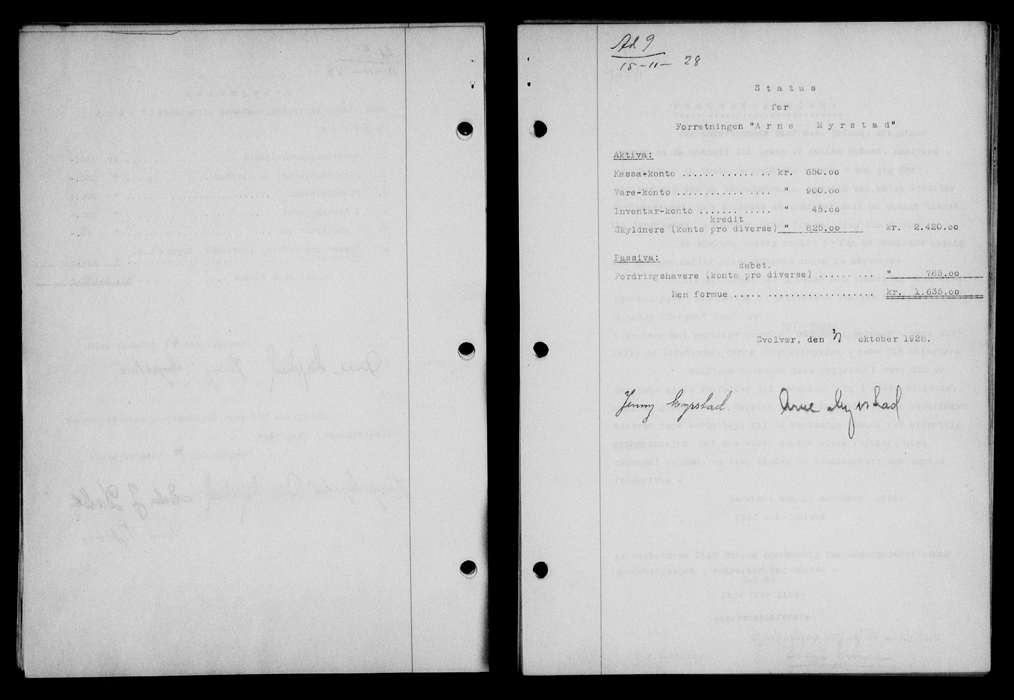 Lofoten sorenskriveri, AV/SAT-A-0017/1/2/2C/L0018b: Mortgage book no. 18b, 1928-1928, Deed date: 15.11.1928