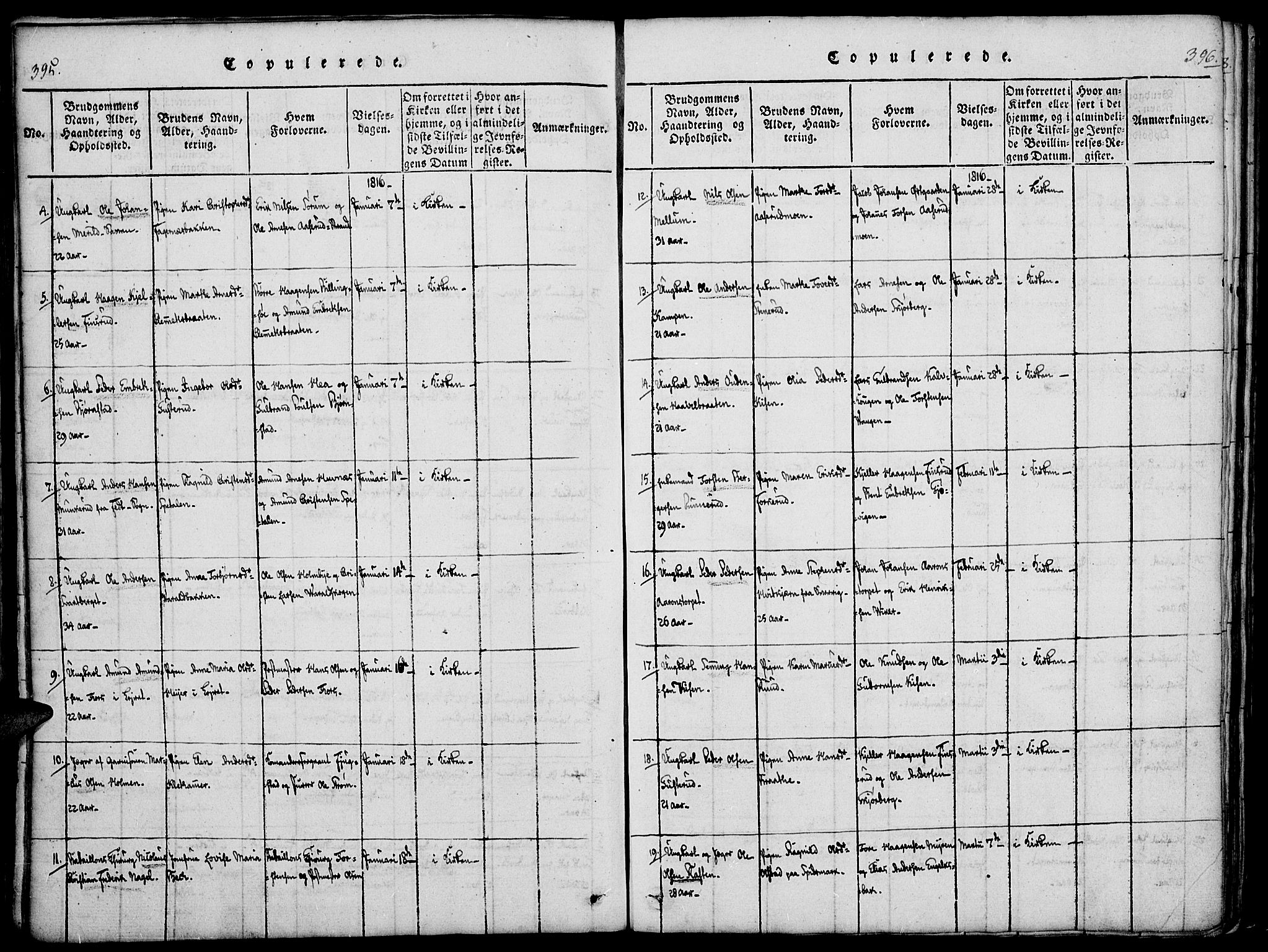 Vinger prestekontor, SAH/PREST-024/H/Ha/Haa/L0006: Parish register (official) no. 6, 1814-1825, p. 395-396