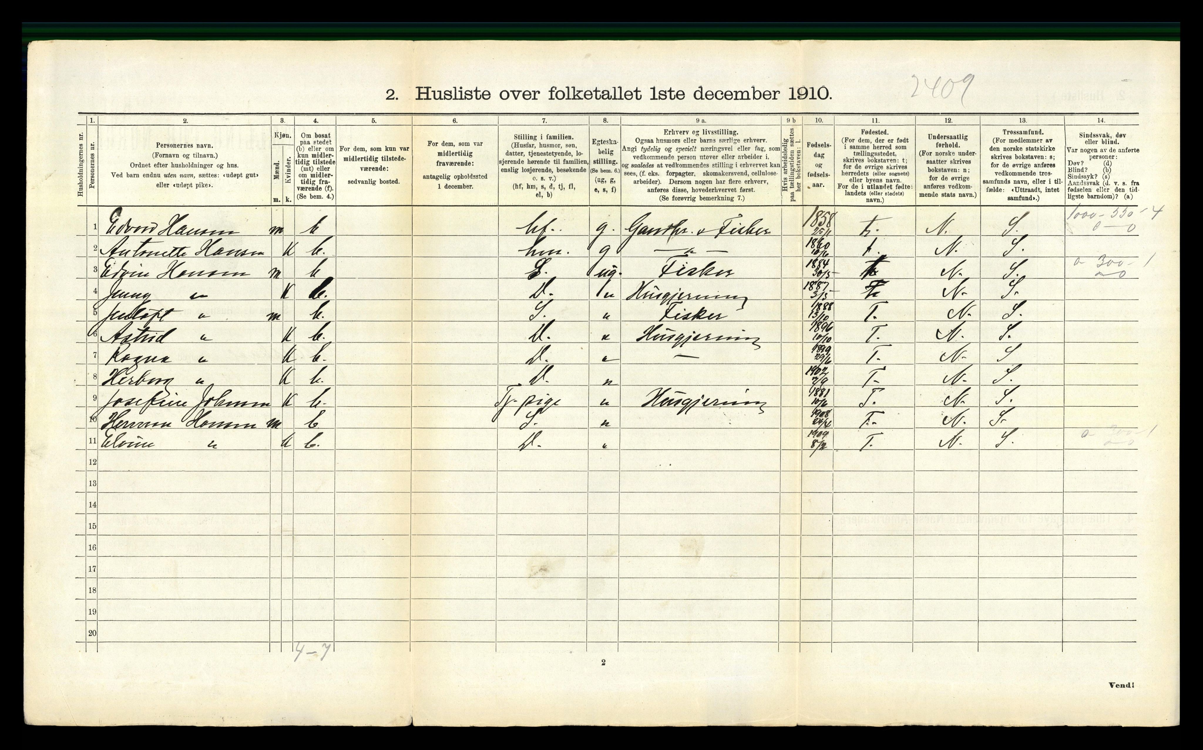 RA, 1910 census for Gildeskål, 1910, p. 580