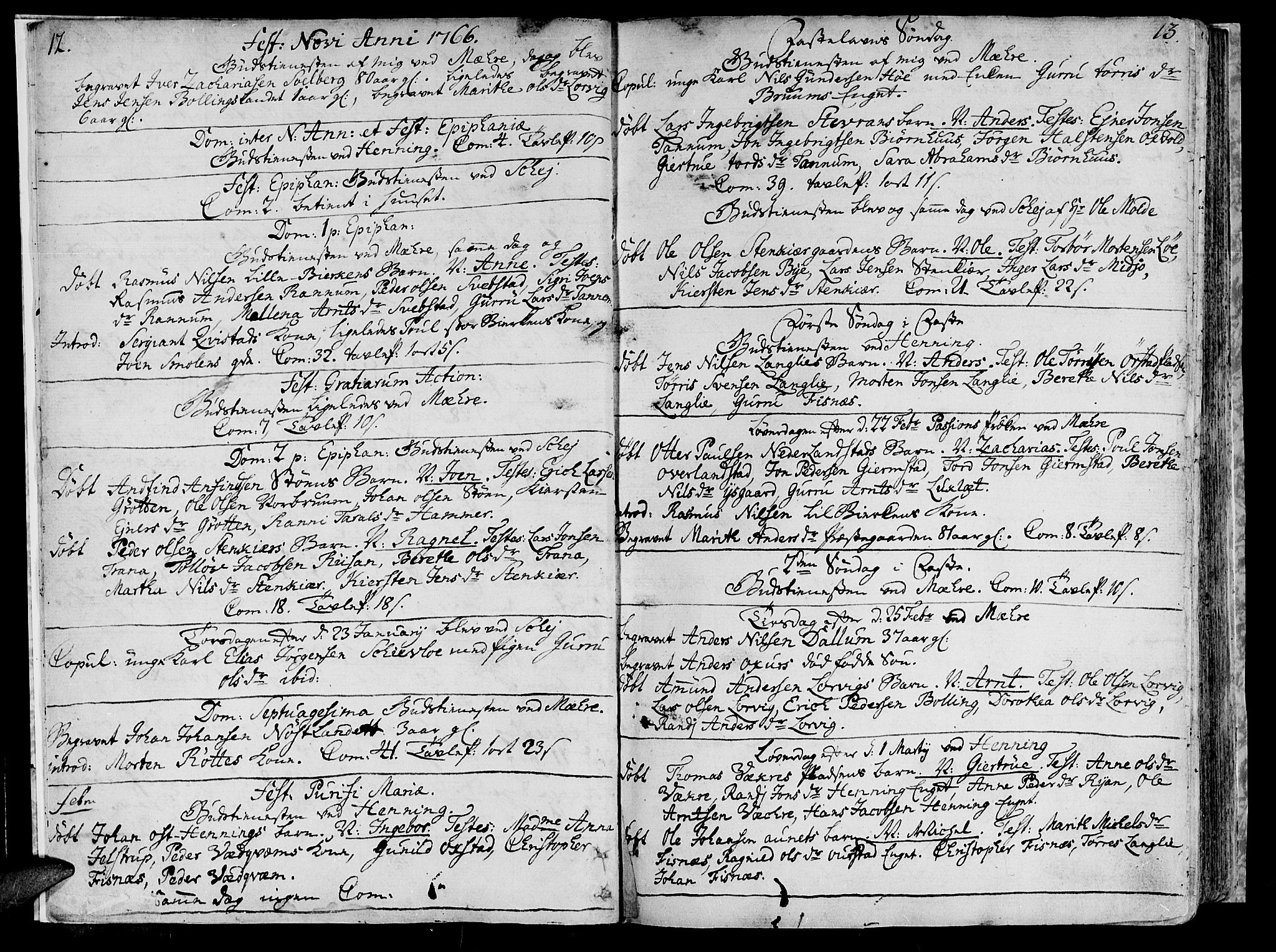 Ministerialprotokoller, klokkerbøker og fødselsregistre - Nord-Trøndelag, SAT/A-1458/735/L0331: Parish register (official) no. 735A02, 1762-1794, p. 12-13