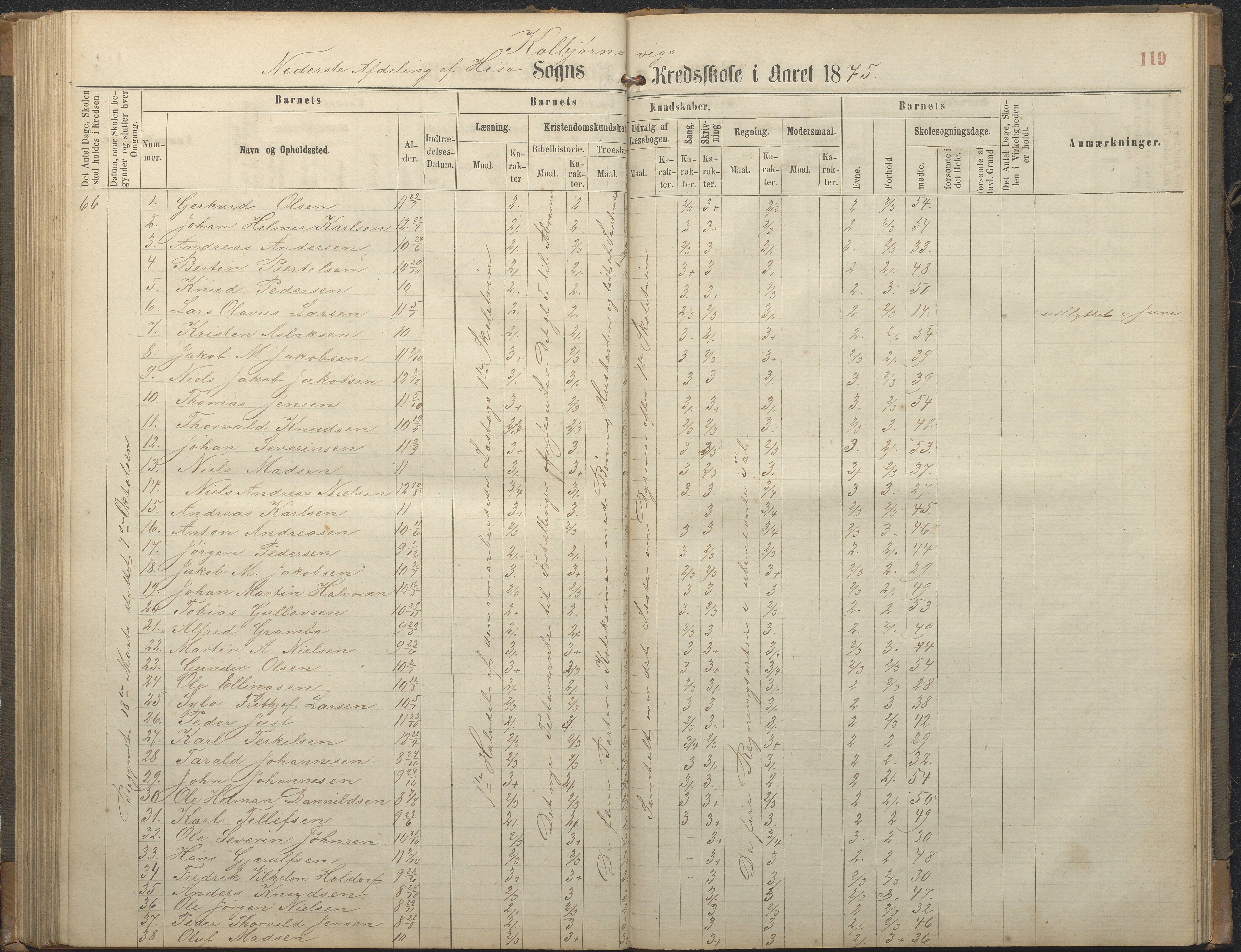 Hisøy kommune frem til 1991, AAKS/KA0922-PK/32/L0006: Skoleprotokoll, 1863-1887, p. 119