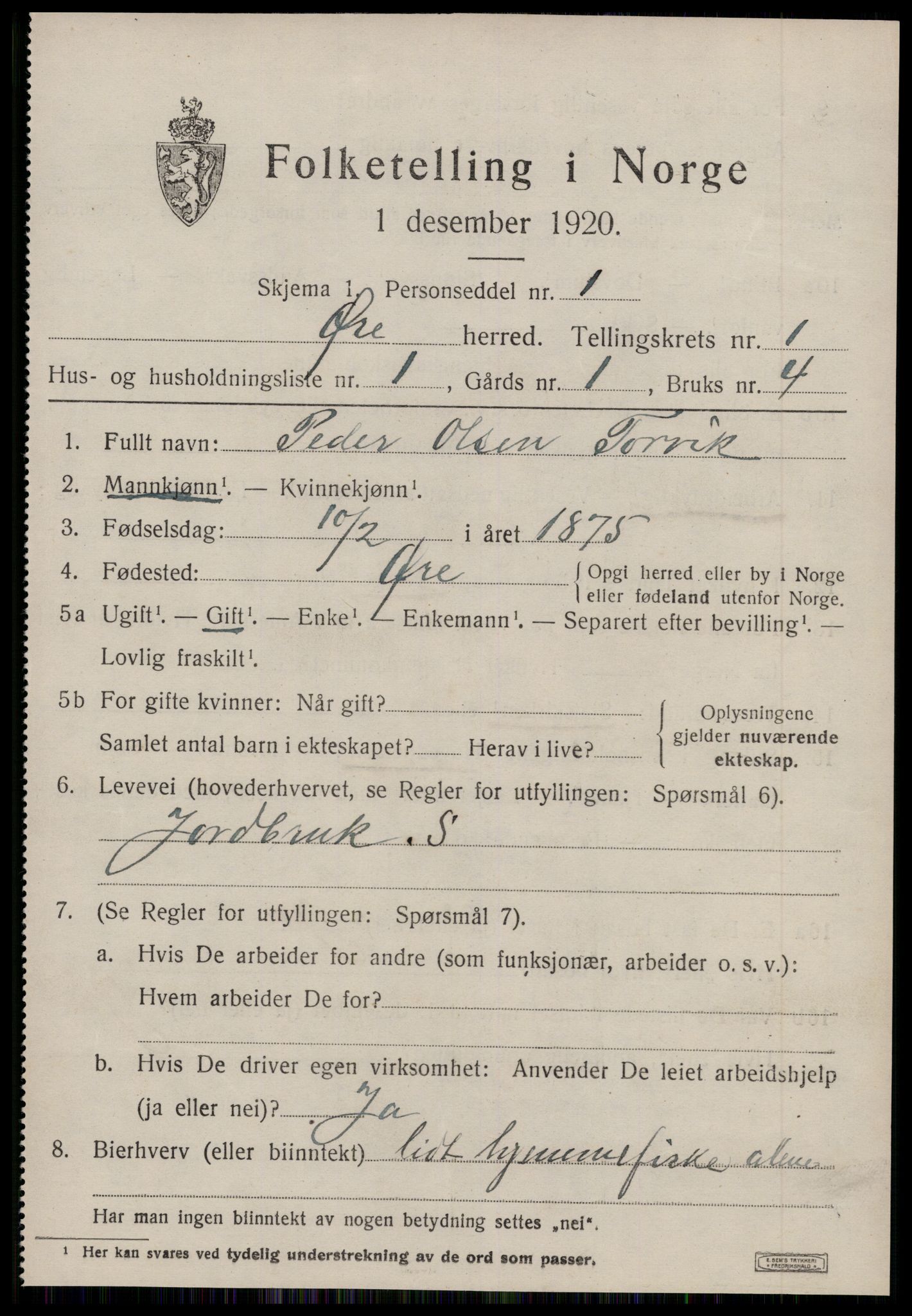 SAT, 1920 census for Øre, 1920, p. 695