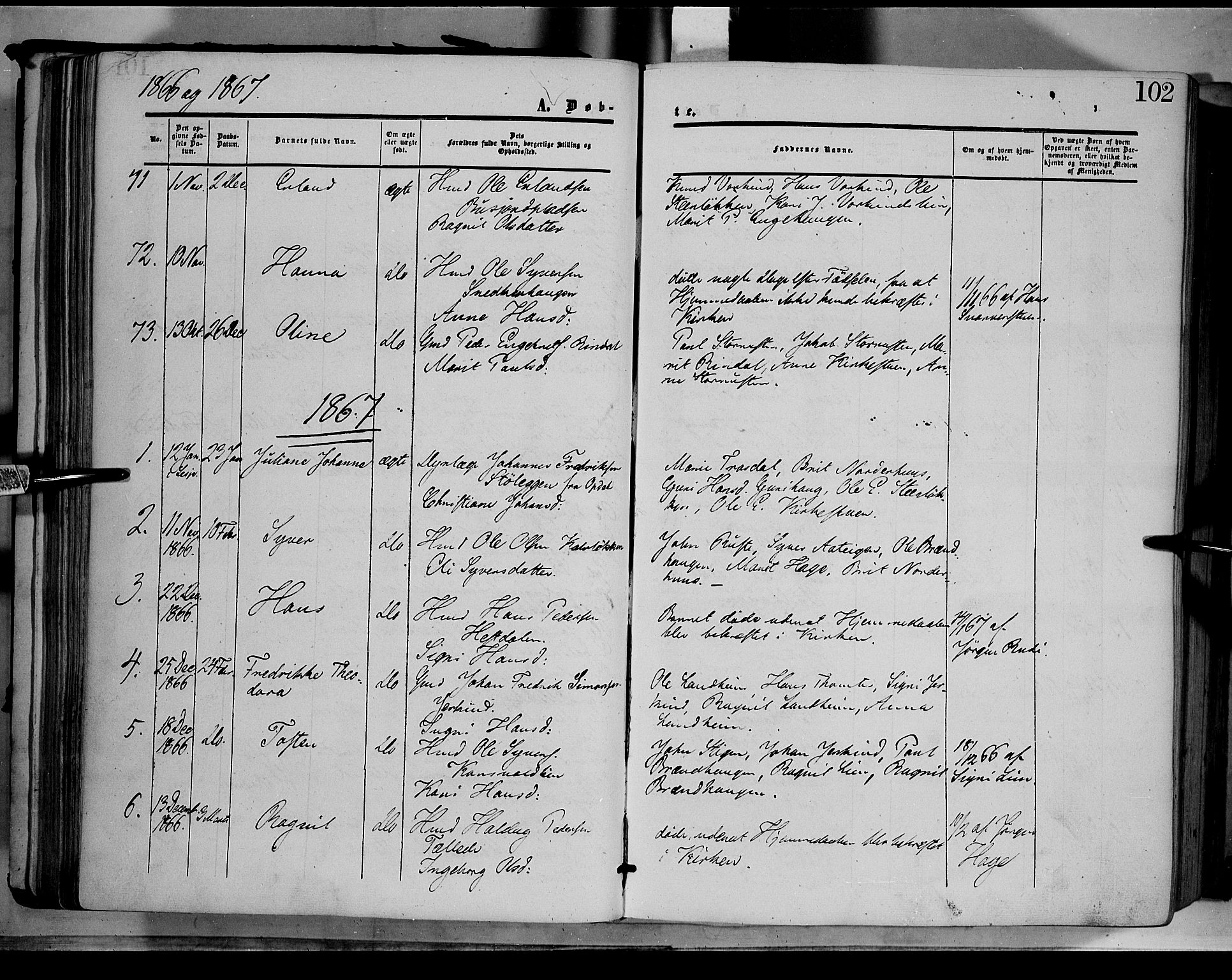 Dovre prestekontor, AV/SAH-PREST-066/H/Ha/Haa/L0001: Parish register (official) no. 1, 1854-1878, p. 102