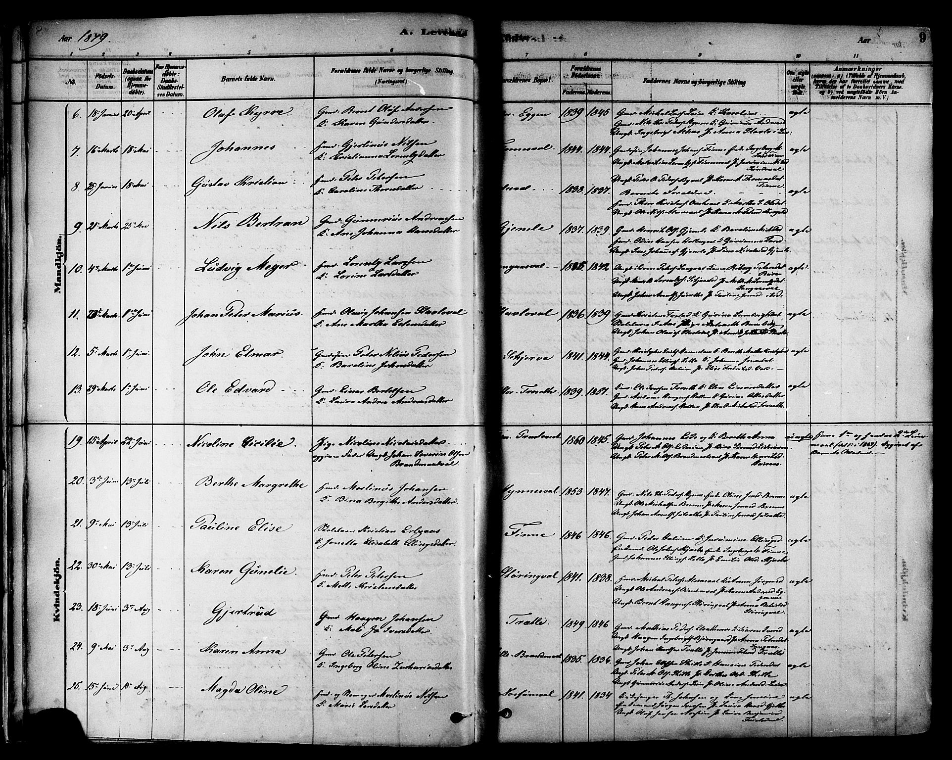 Ministerialprotokoller, klokkerbøker og fødselsregistre - Nord-Trøndelag, AV/SAT-A-1458/717/L0159: Parish register (official) no. 717A09, 1878-1898, p. 9