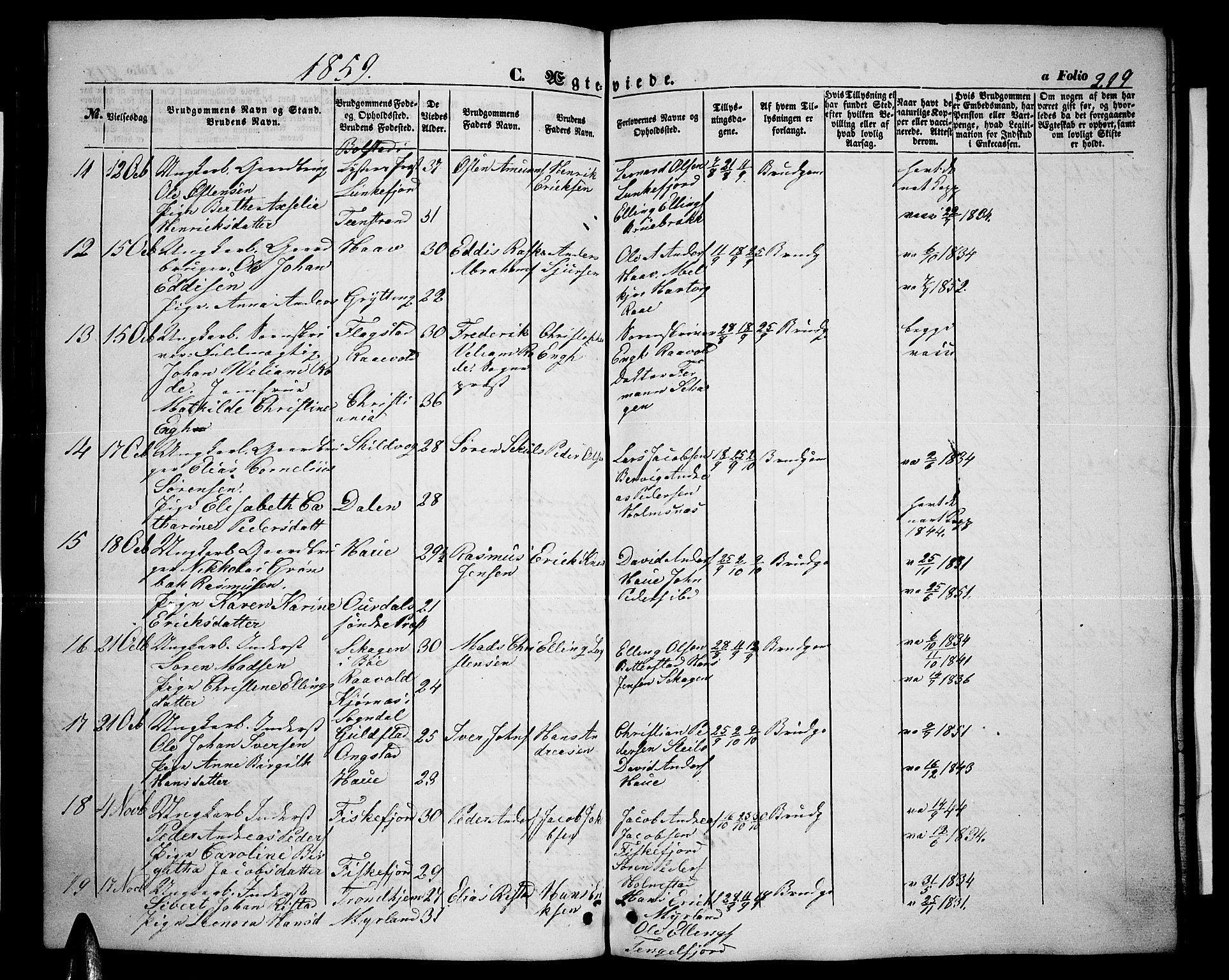 Ministerialprotokoller, klokkerbøker og fødselsregistre - Nordland, AV/SAT-A-1459/888/L1265: Parish register (copy) no. 888C03, 1850-1863, p. 219