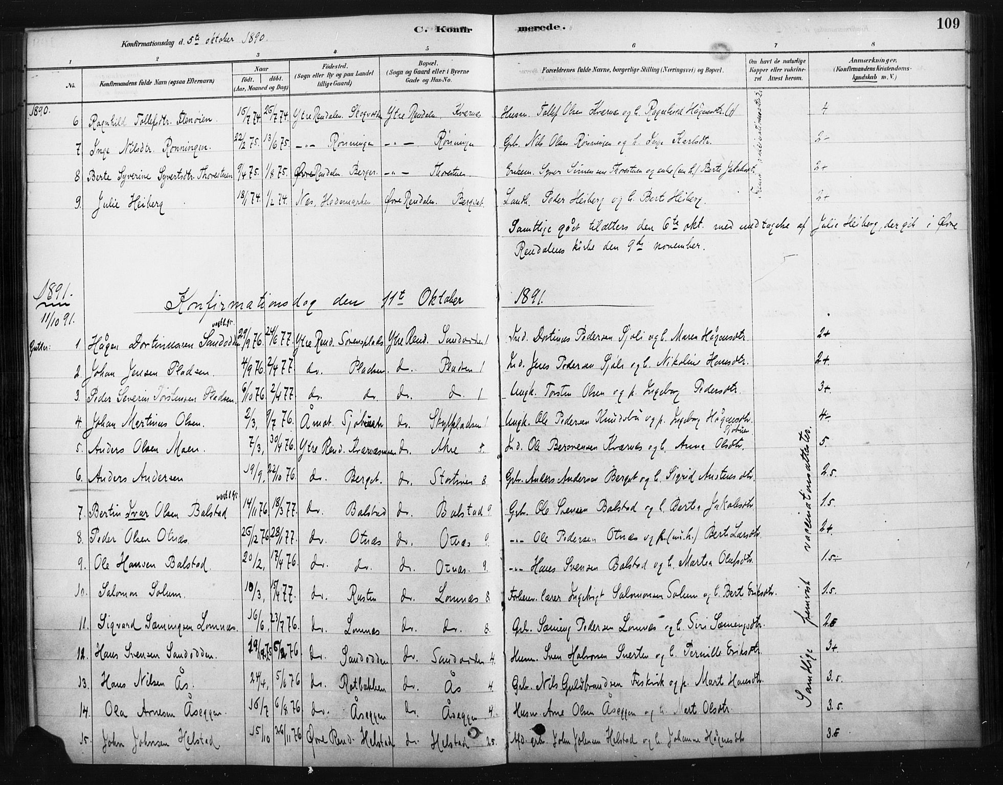 Rendalen prestekontor, AV/SAH-PREST-054/H/Ha/Haa/L0010: Parish register (official) no. 10, 1878-1901, p. 109