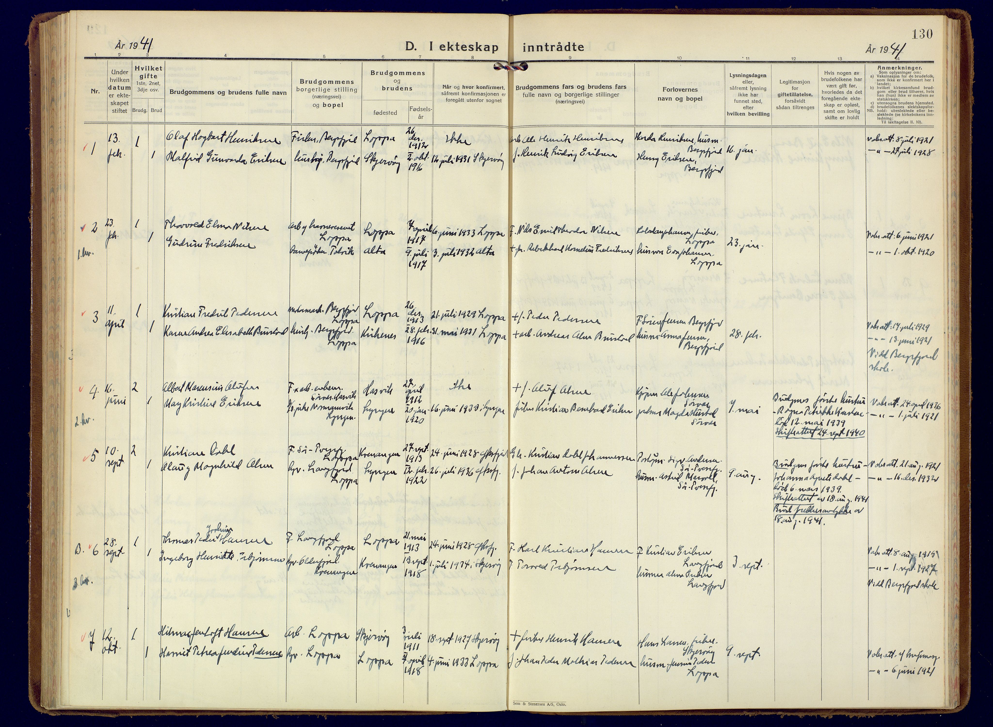 Loppa sokneprestkontor, AV/SATØ-S-1339/H/Ha/L0014kirke: Parish register (official) no. 14, 1933-1942, p. 130