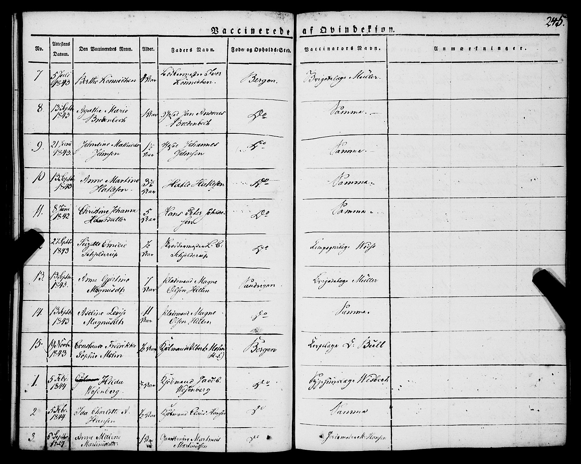 Korskirken sokneprestembete, SAB/A-76101/H/Haa/L0050: Parish register (official) no. F 1, 1821-1869, p. 245