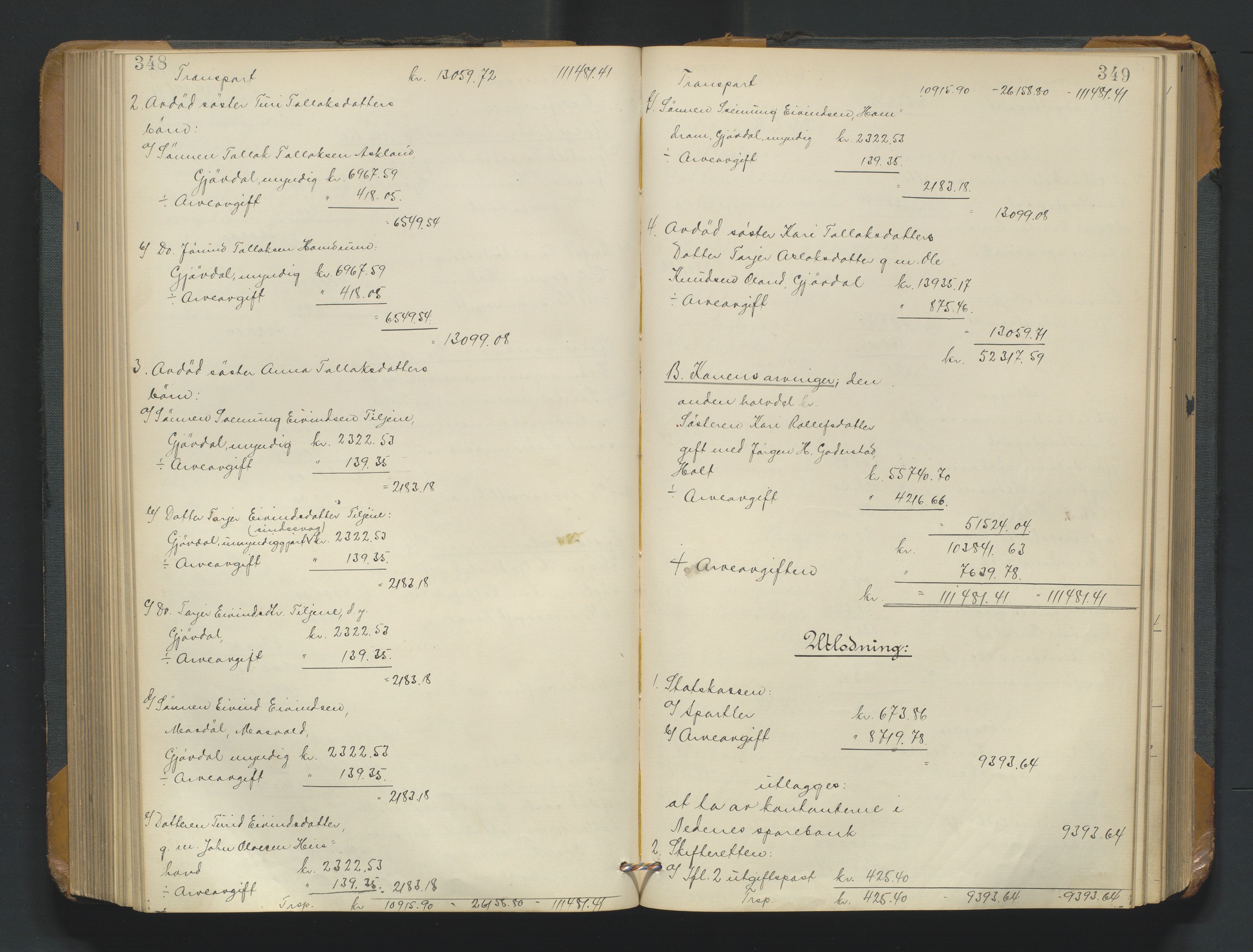 Nedenes sorenskriveri, AV/SAK-1221-0006/H/Hc/L0021: Skifteutlodningsprotokoll nr 7, 1913-1919, p. 348-349